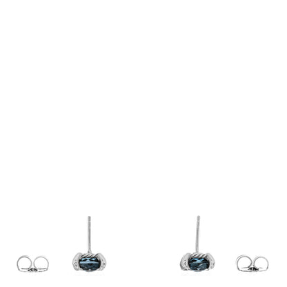 David Yurman Sterling Silver Diamond Hampton Blue Topaz 9mm Chatelaine Earrings 3 of 4