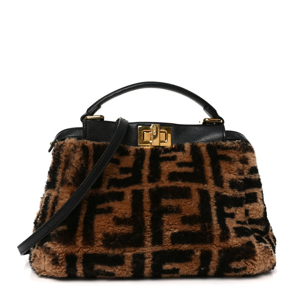 Fendi Shearling Nappa Macro FF 1974 Mini Peekaboo Iconic Satchel Fendi Shearling Nappa Macro FF 1974 Mini Peekaboo Iconic Satchel