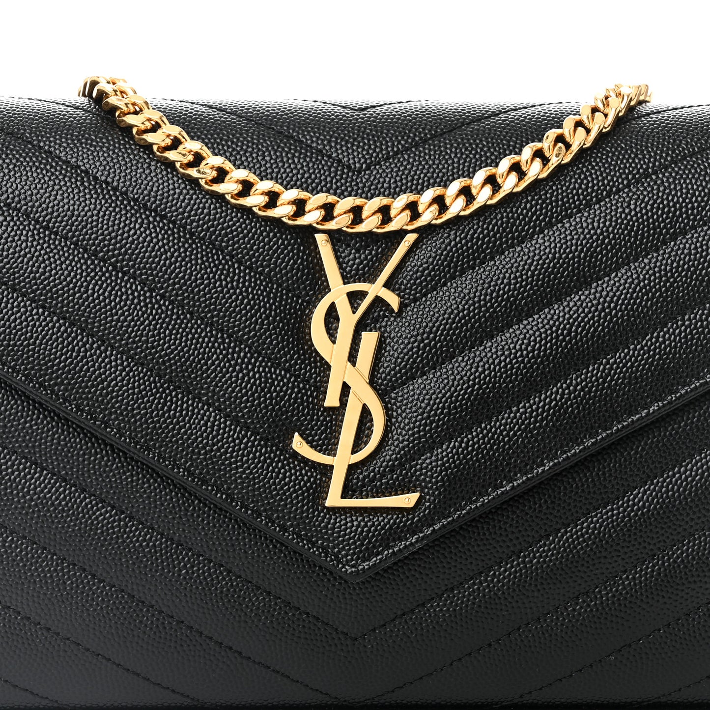 Grain De Poudre Matelasse Chevron Monogram Chain Wallet Black