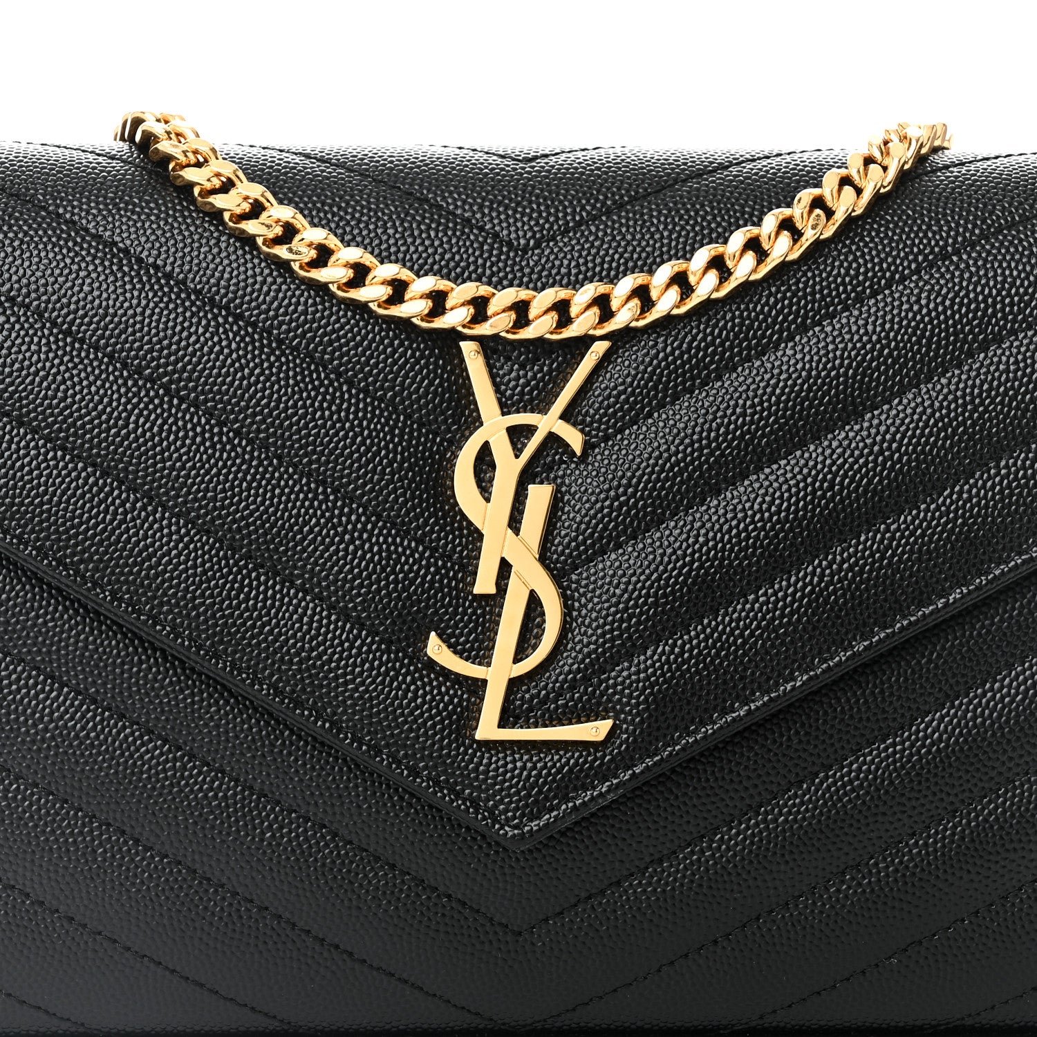 Saint Laurent Grain De Poudre Matelasse Chevron Monogram Chain Wallet Black 7 of 9