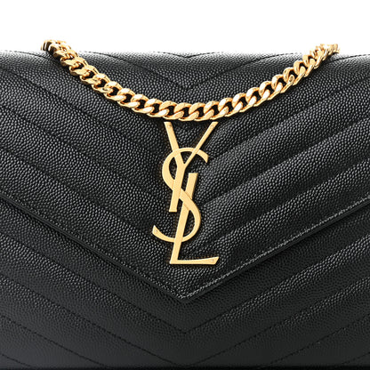 Saint Laurent Grain De Poudre Matelasse Chevron Monogram Chain Wallet Black 7 of 9