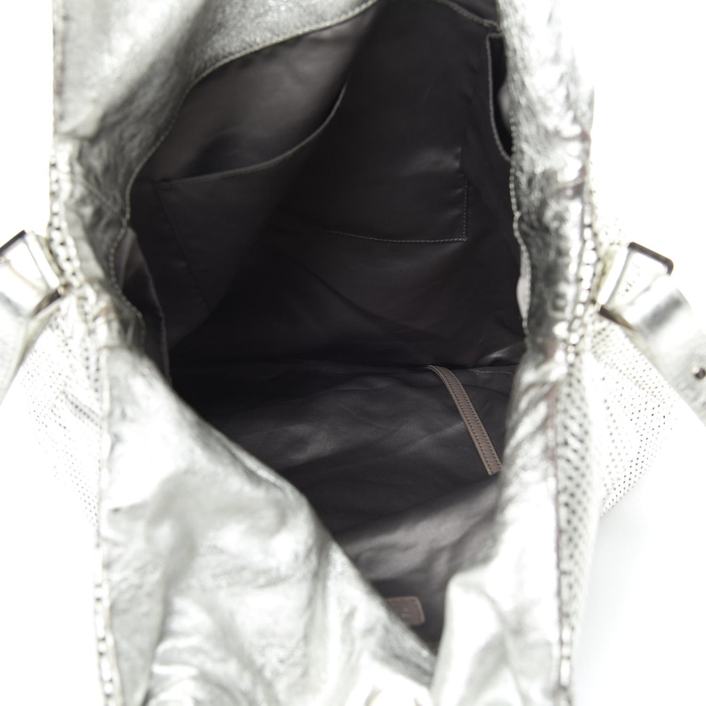Metallic Glazed Calfskin Perforated Medium Rodeo Drive Tote Silver