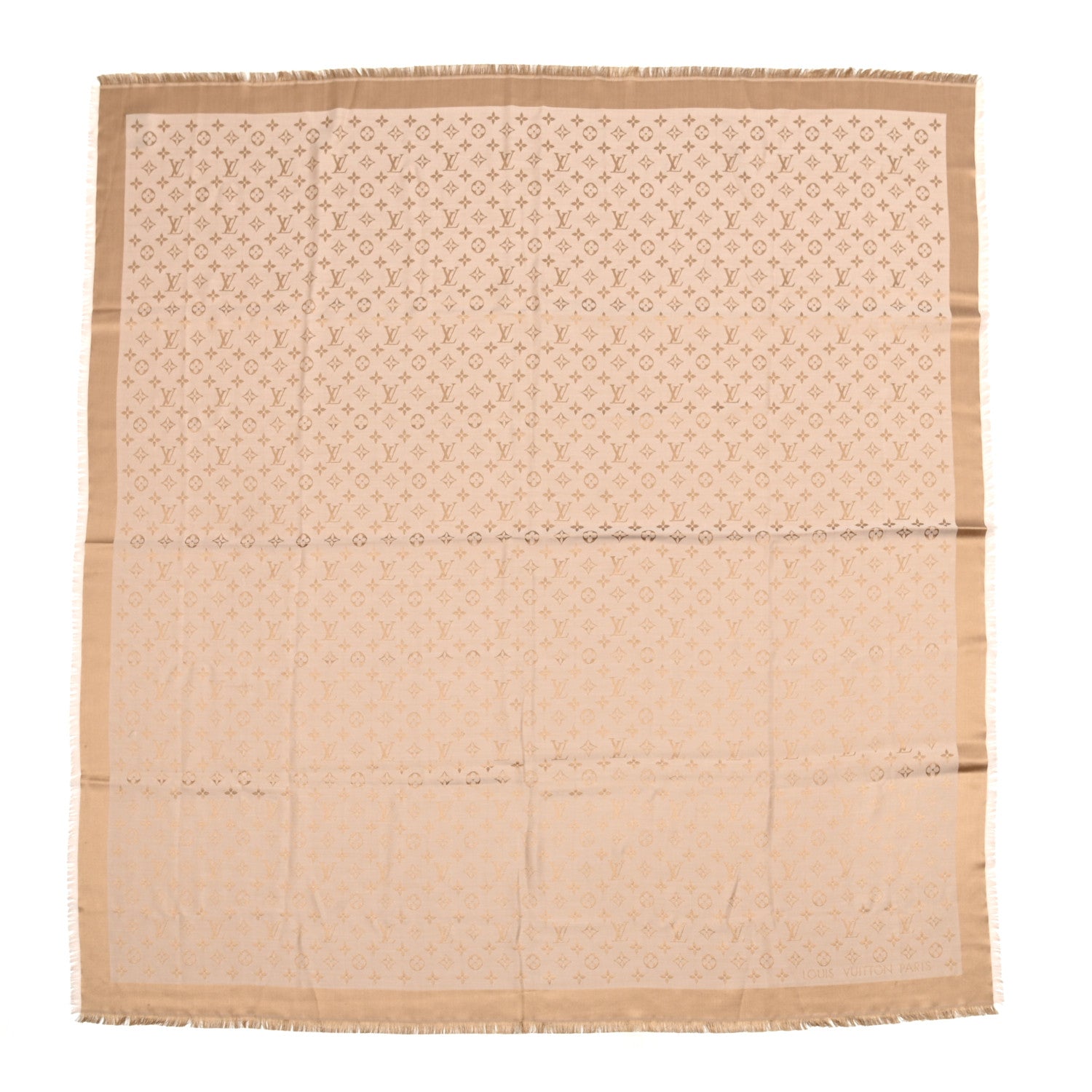 Louis Vuitton Silk Wool Monogram Denim Shawl Beige Rose 1 of 6