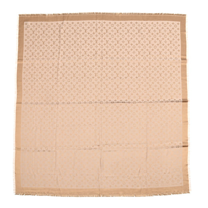 Louis Vuitton Silk Wool Monogram Denim Shawl Beige Rose 1 of 6