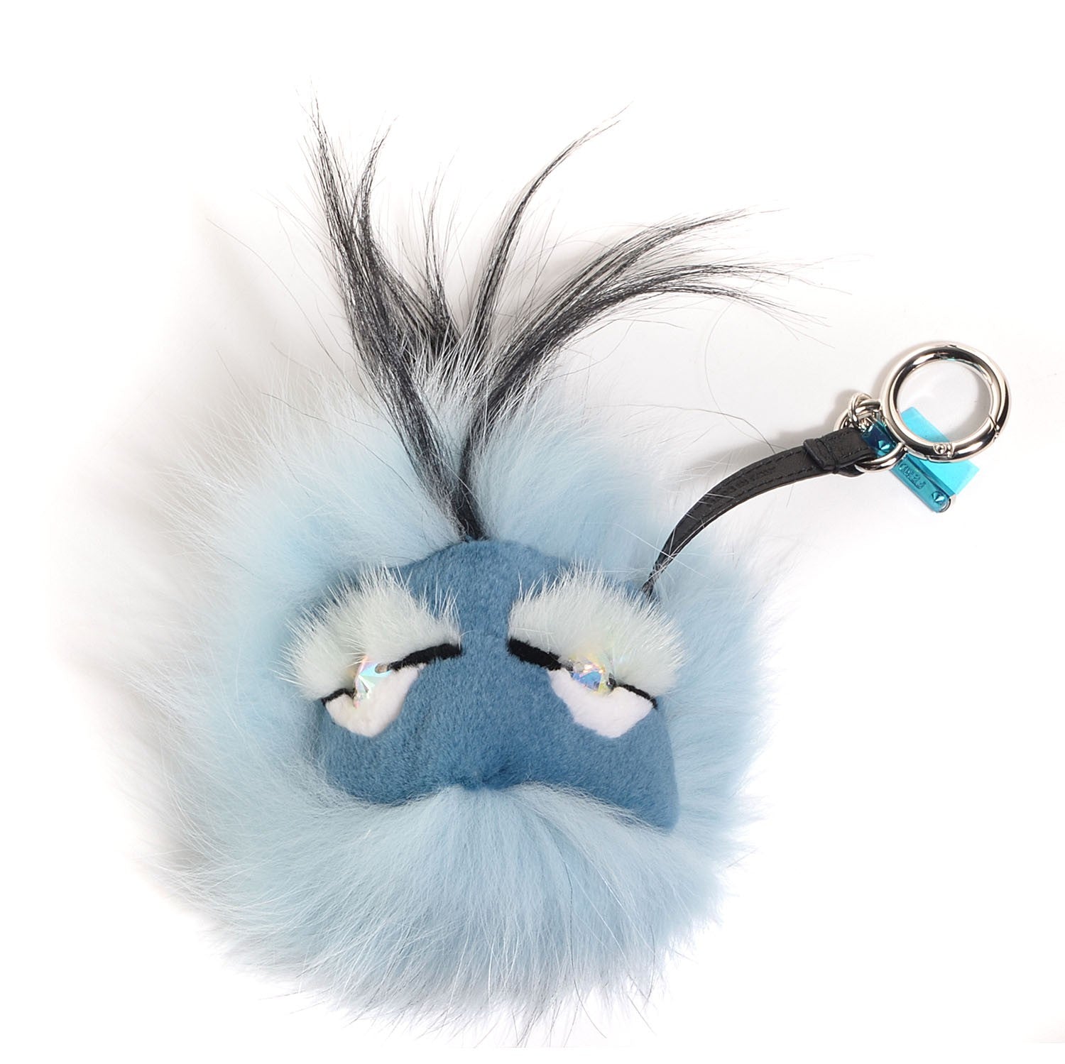 Fendi Fox Mink Rabbit Fur Maddie Monster Bag Bug Charm Light Blue 1 of 6