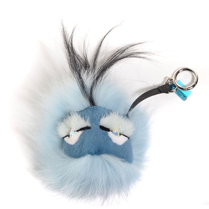 Fendi Fox Mink Rabbit Fur Maddie Monster Bag Bug Charm Light Blue 1 of 6