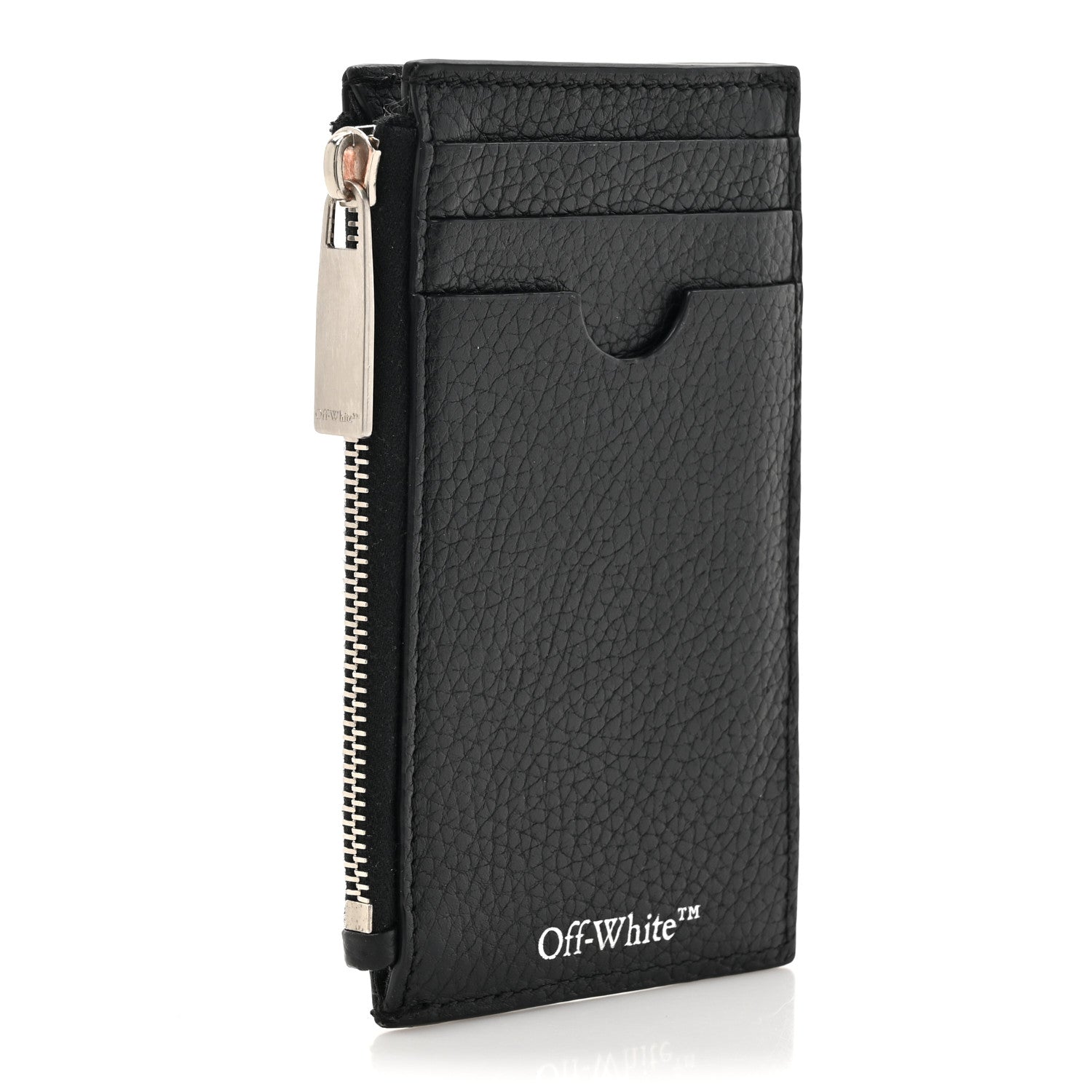 Off-White Calfskin Diag-Stripe Zip Card Holder Black 4 of 9