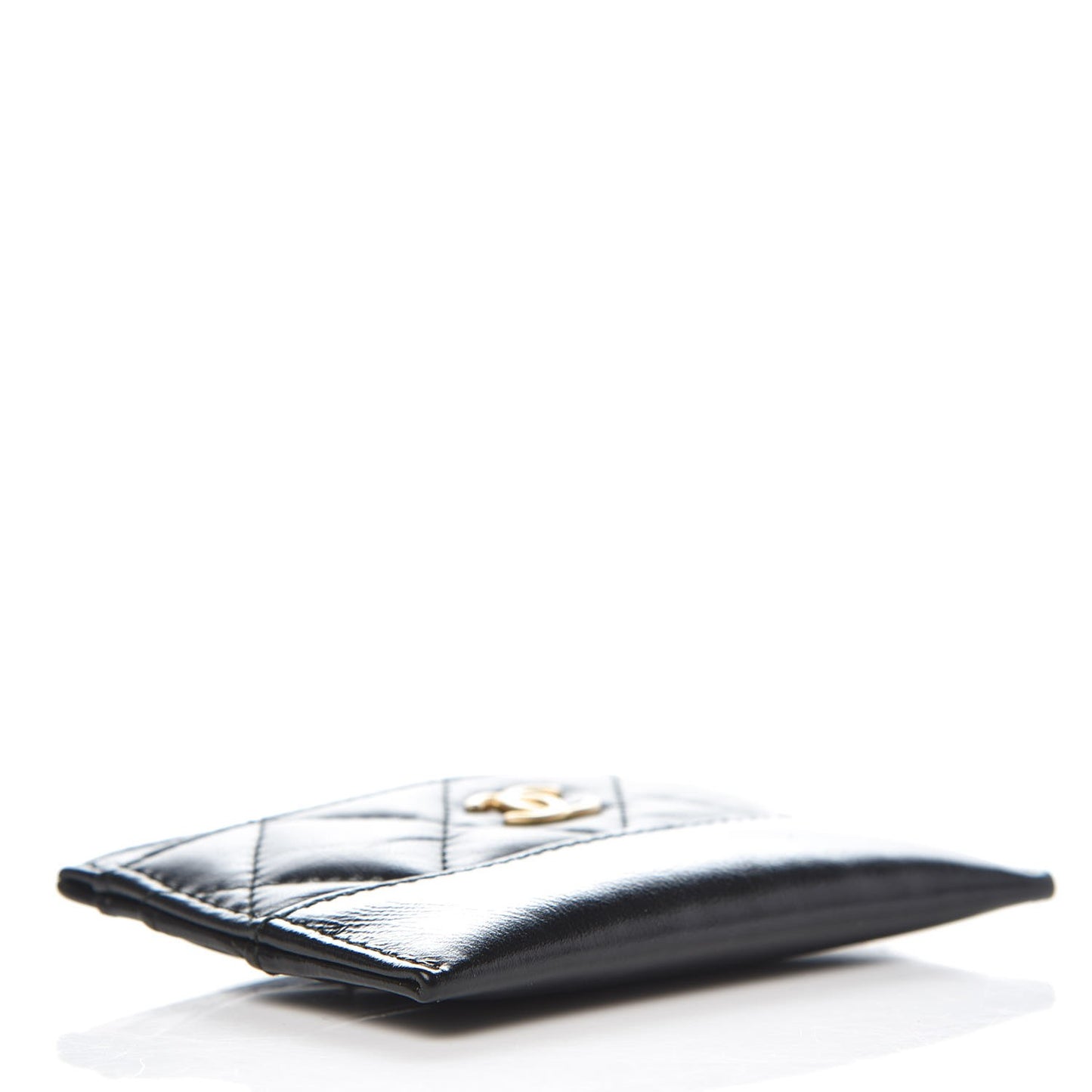 Aged Calfskin Quilted Gabrielle Card Holder Black