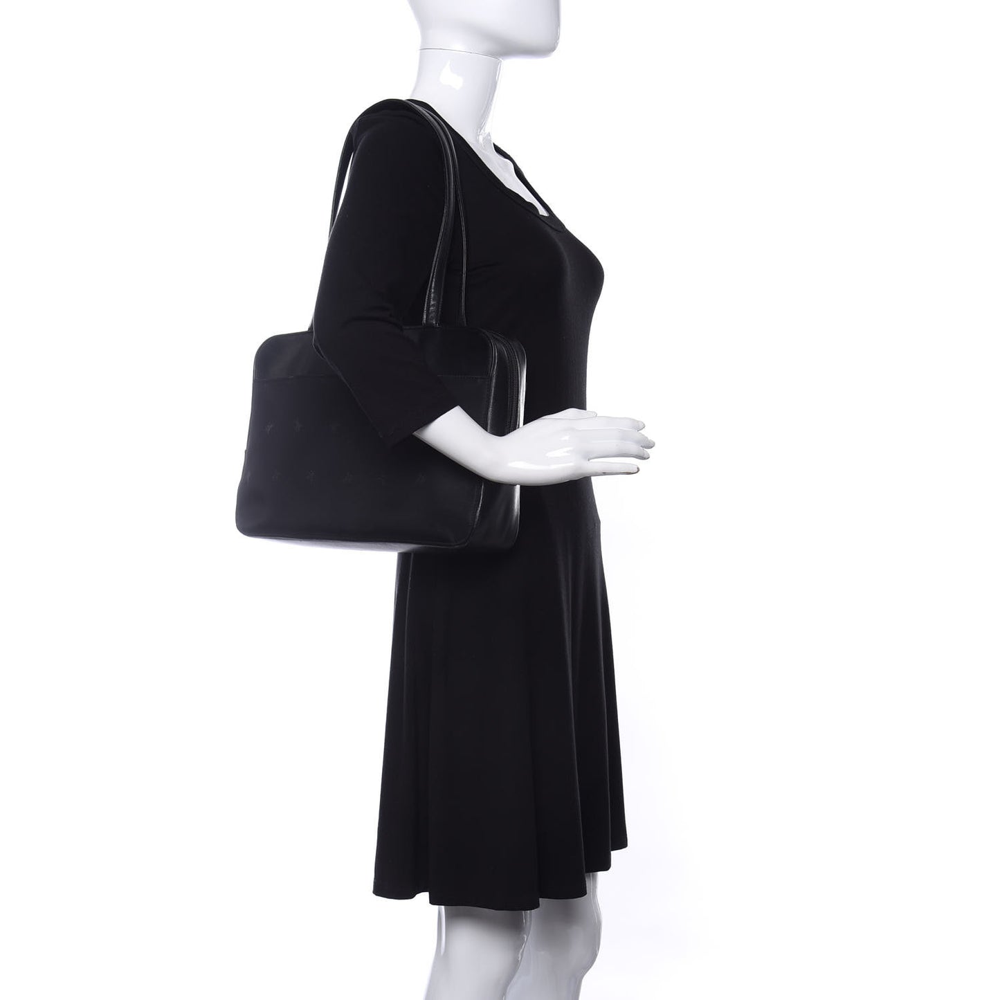 Calfskin Nylon Shoulder Bag Black