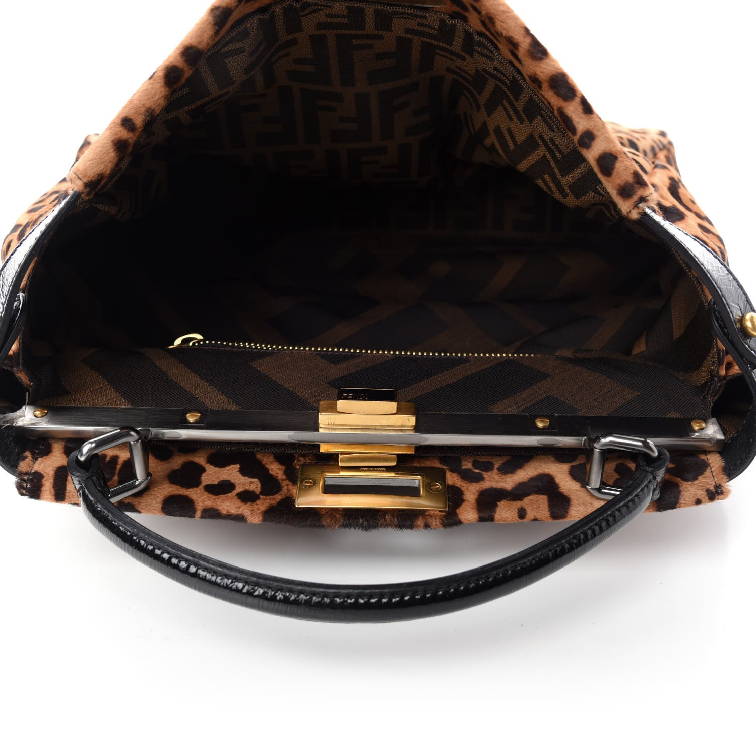 Fendi Calf Hair Leopard Print Zucca Large Peekaboo Iconic Satchel Tobacco 6 of 11