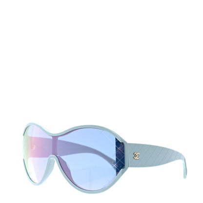 Chanel Acetate Mirror Shield Sunglasses 71476A Light Blue 1 of 7