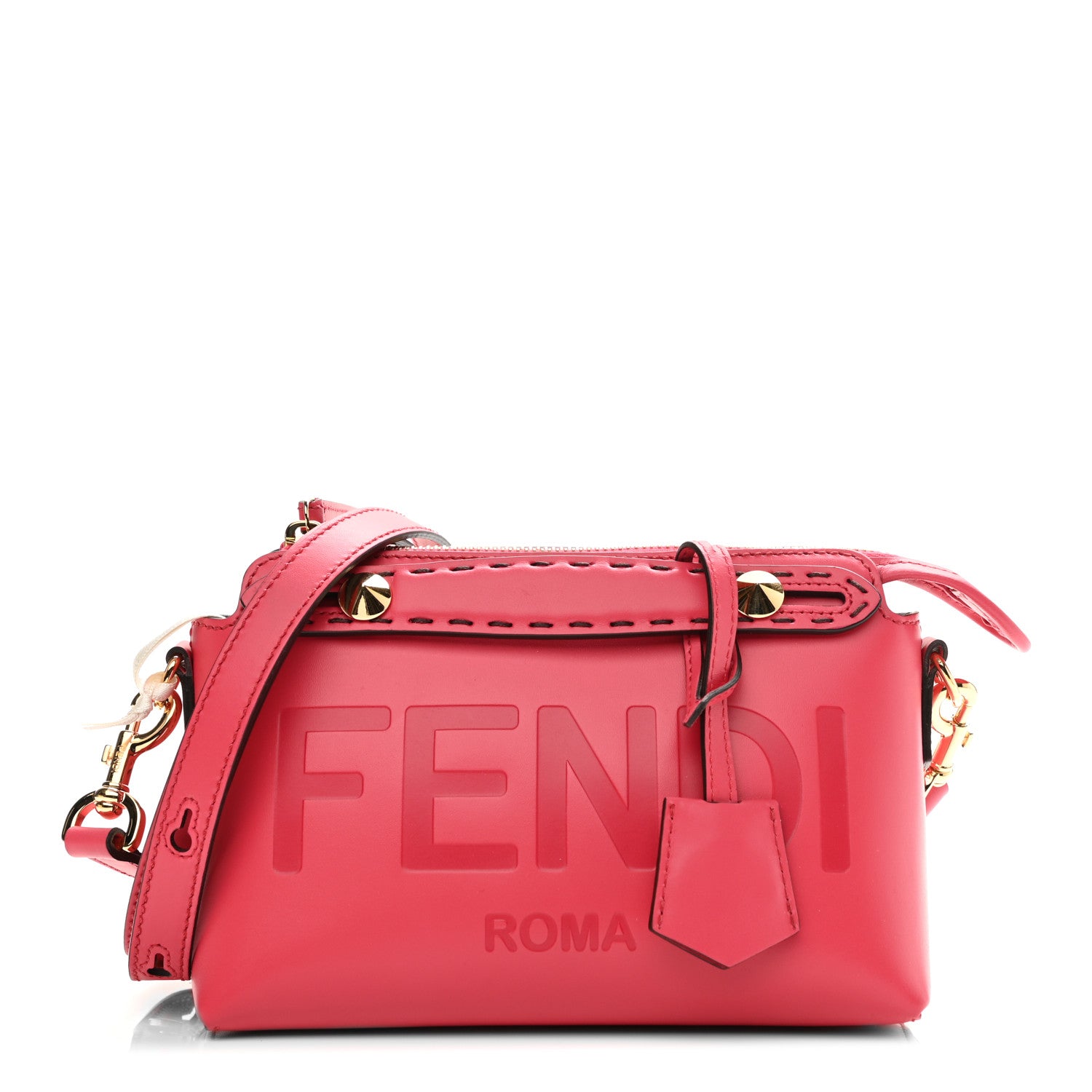 Fendi Vitello King Logo Embossed Mini By The Way Boston Bag Lampone 2 of 19