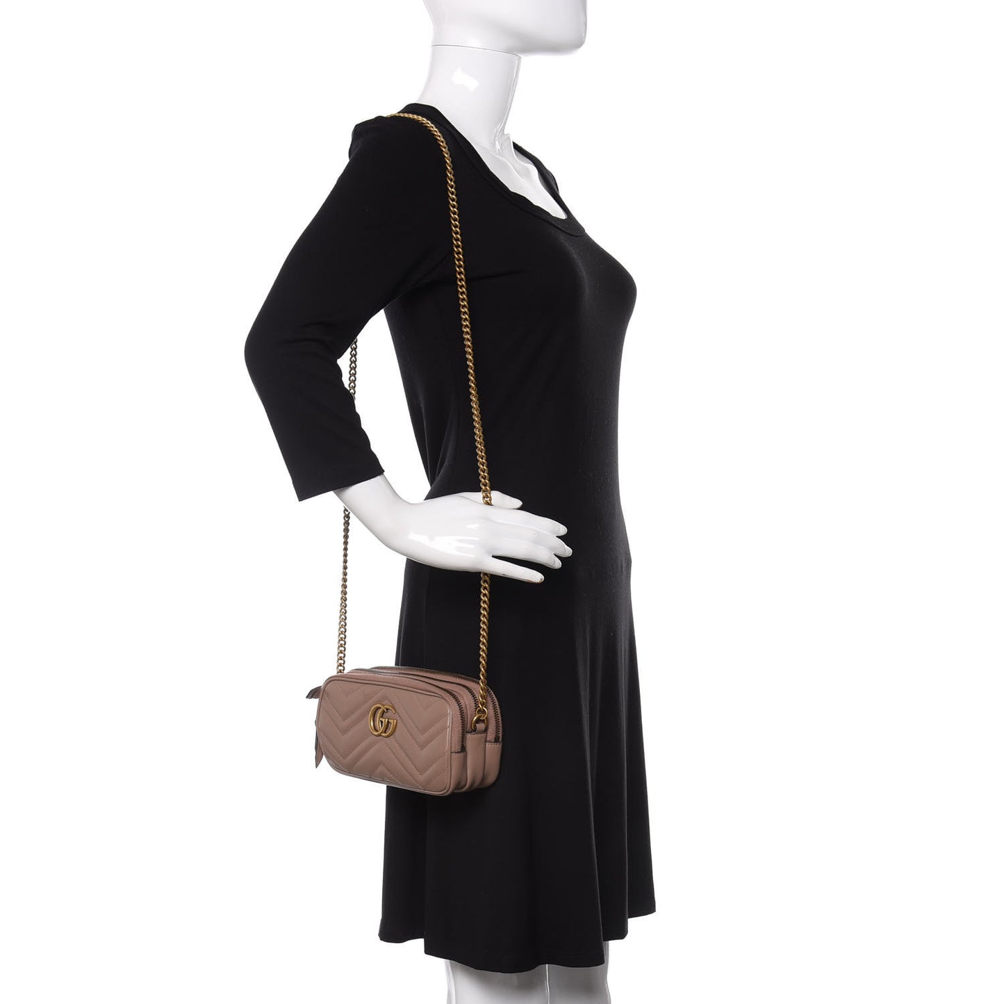 Calfskin Matelasse Mini GG Marmont Chain Crossbody Bag Porcelain Rose
