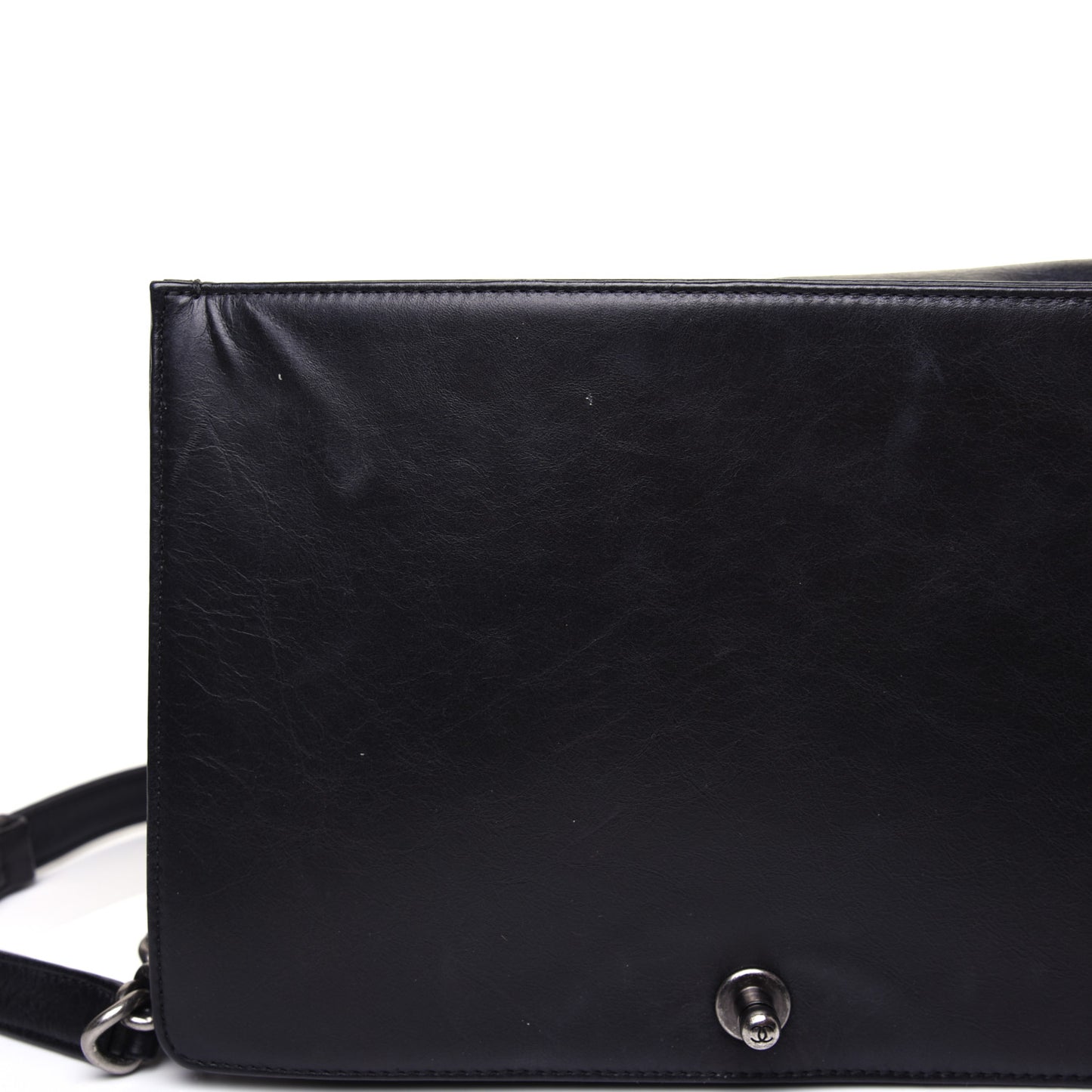 Calfskin Embossed Stitch Large Boy Flap Black
