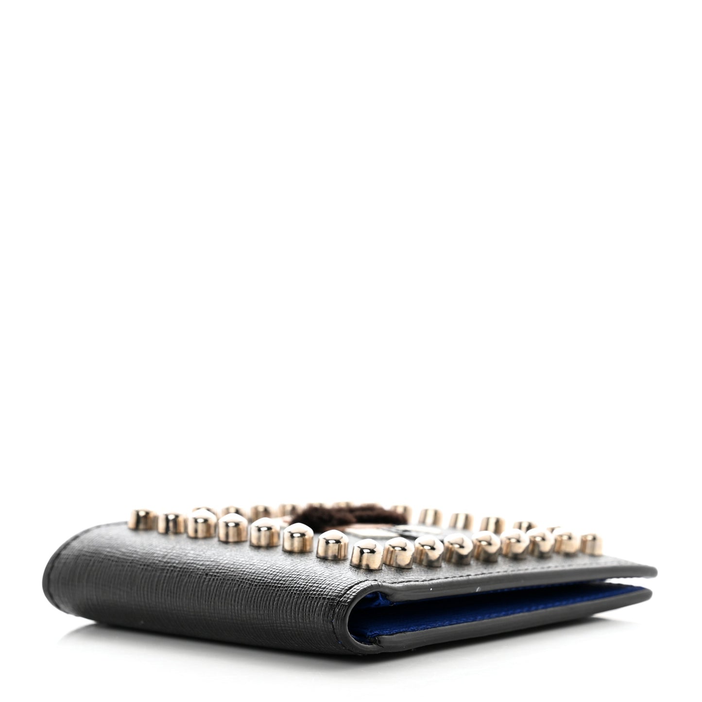 Vitello Elite Flamingo Mink Karlito Studded Bi-Fold Wallet Black White Plaster