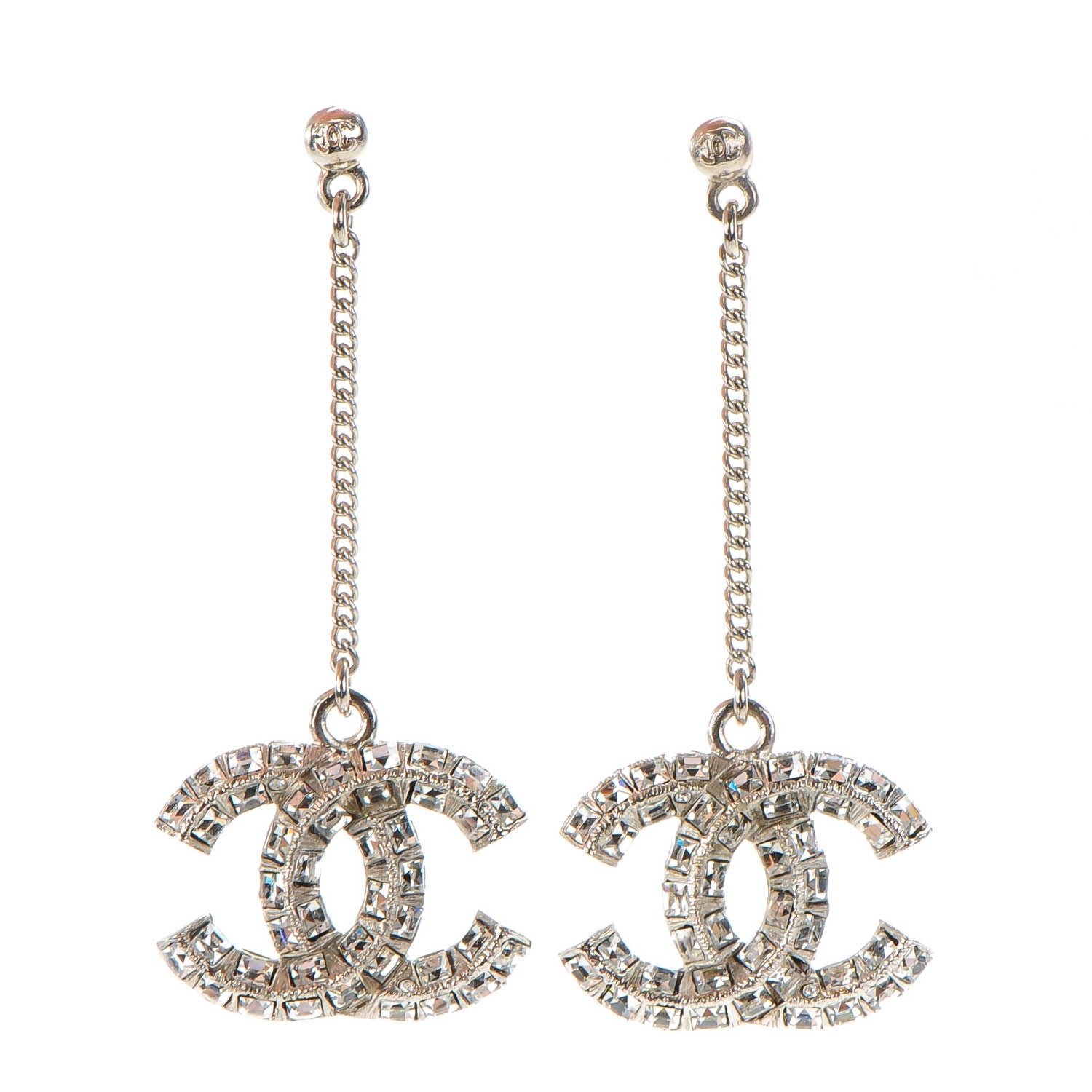 Chanel Baguette Crystal CC Dangle Earrings Silver 1 of 4