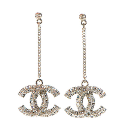 Chanel Baguette Crystal CC Dangle Earrings Silver 1 of 4