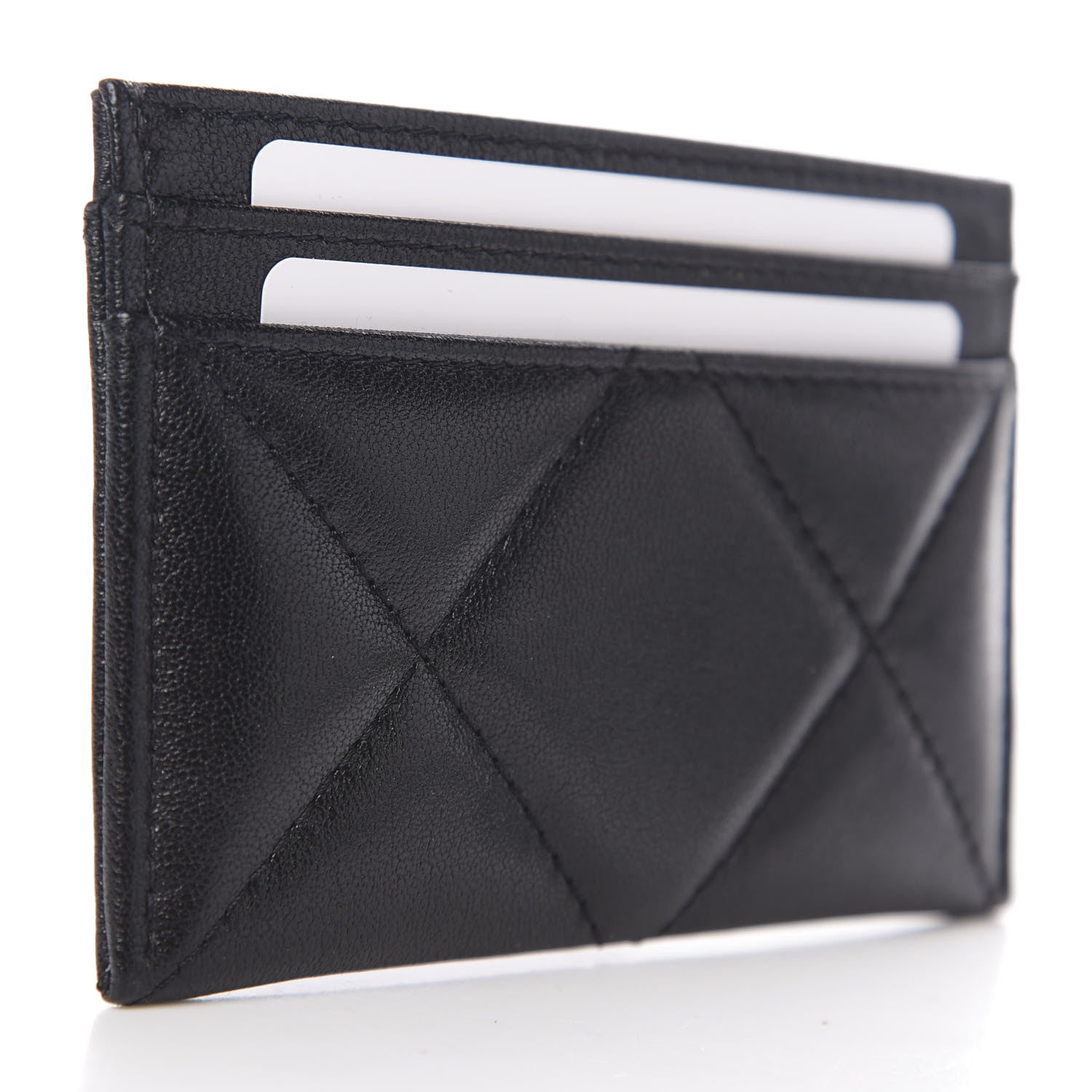 Chanel Shiny Goatskin Quilted Chanel 19 Card Holder Black 2 of 8