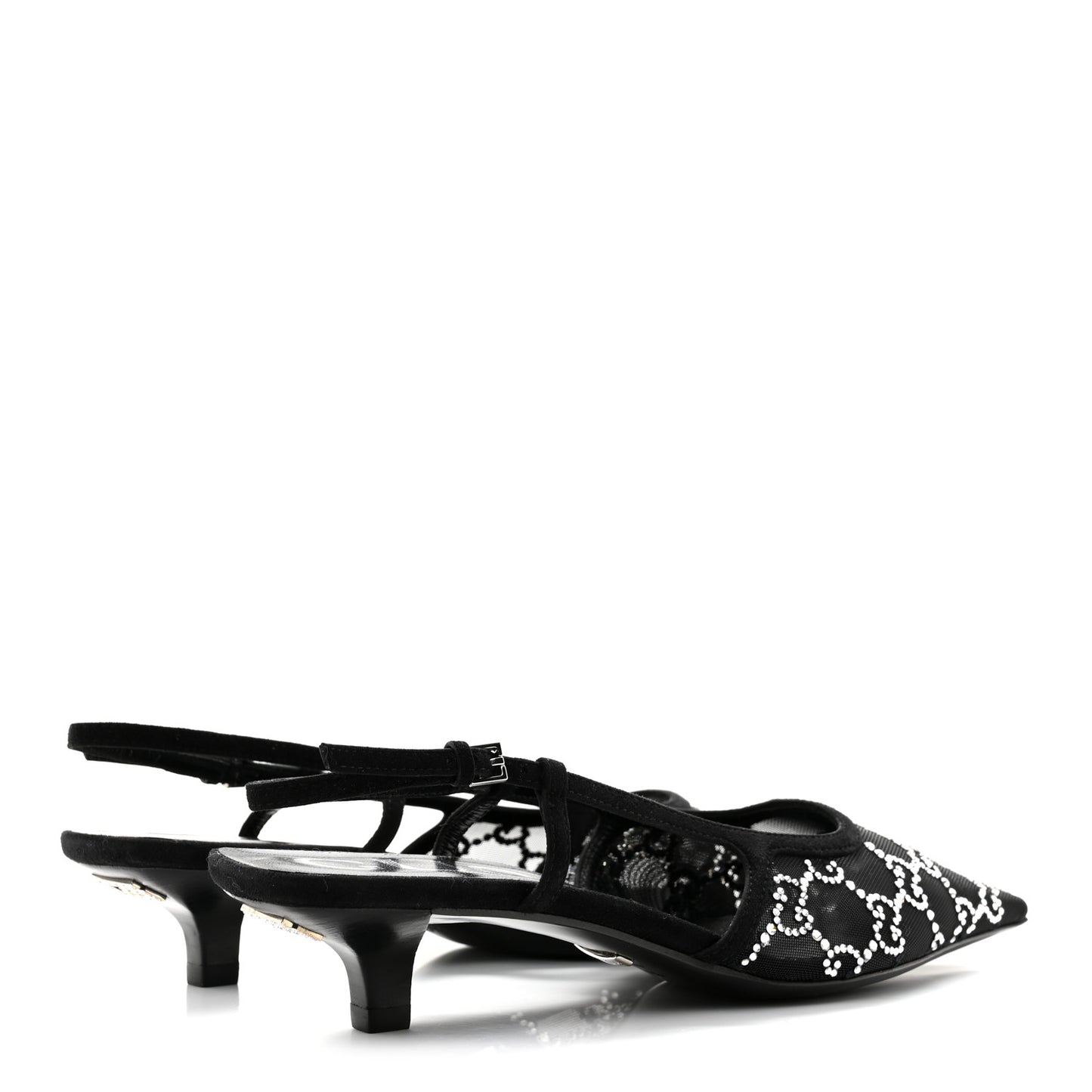 Tela Retino Kid Scamosciato Crystal GG Monogram Square G 35mm Slingback Pumps 36.5 Black