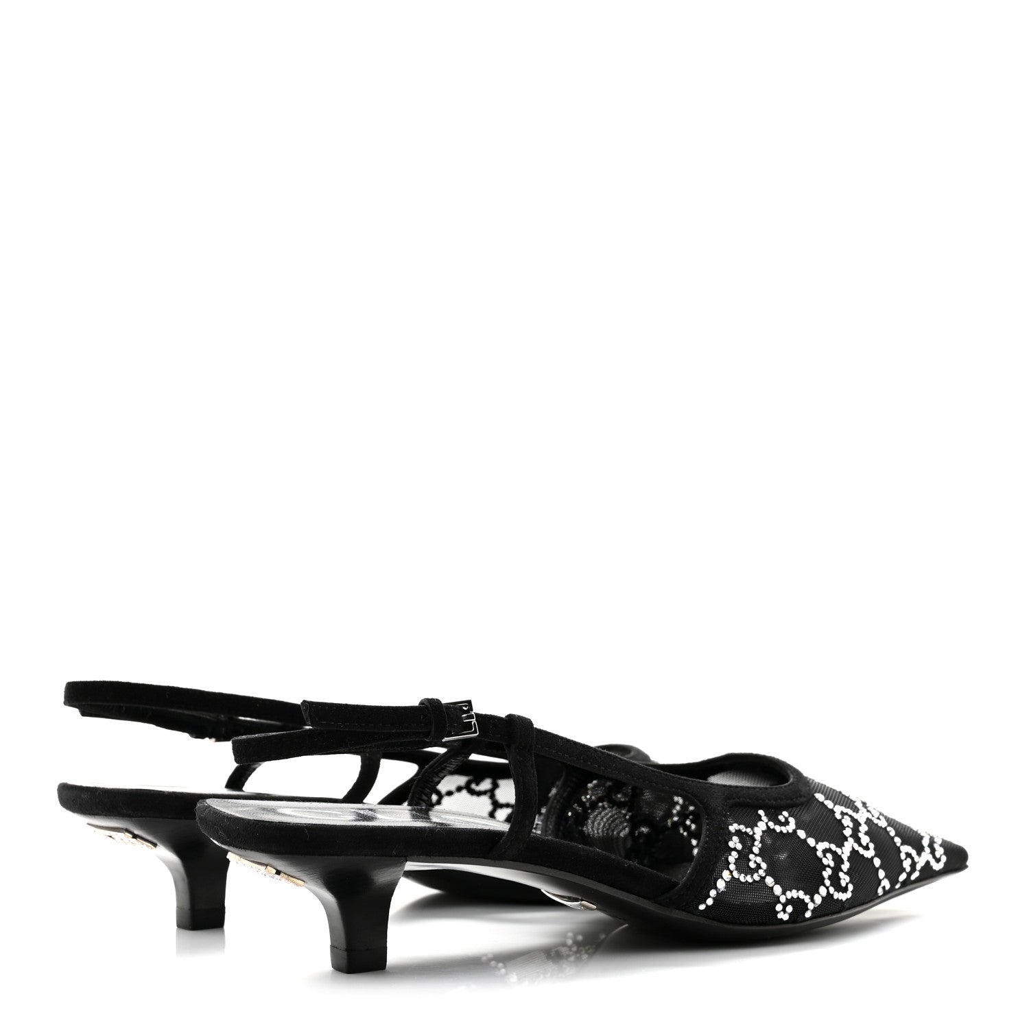 Gucci Tela Retino Kid Scamosciato Crystal GG Monogram Square G 35mm Slingback Pumps 36.5 Black 5 of 8