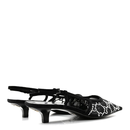 Gucci Tela Retino Kid Scamosciato Crystal GG Monogram Square G 35mm Slingback Pumps 36.5 Black 5 of 8