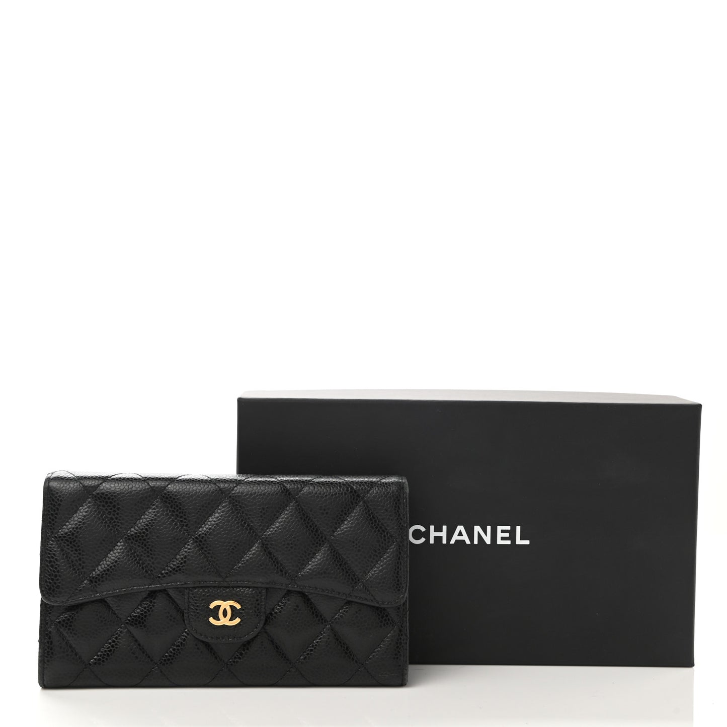 Caviar Quilted Large Flap Wallet Black