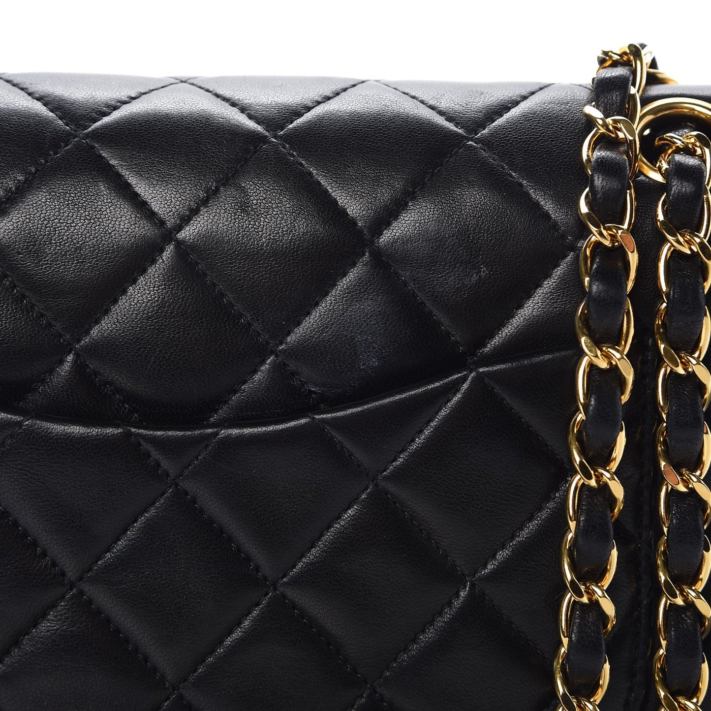 Lambskin Quilted Medium Double Flap Black