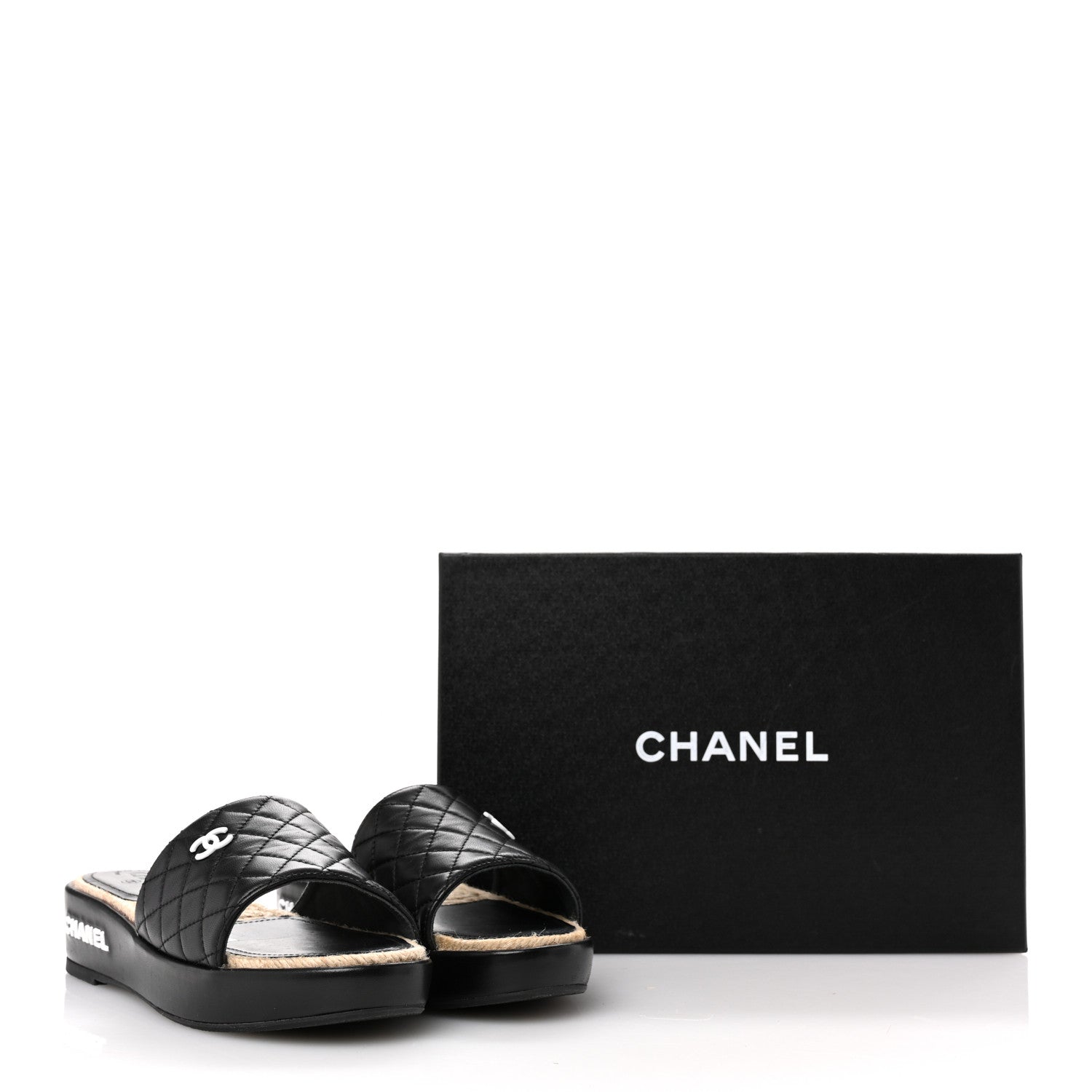 Chanel Lambskin Quilted CC Espadrille Slip On Sandals 39 Black 10 of 10
