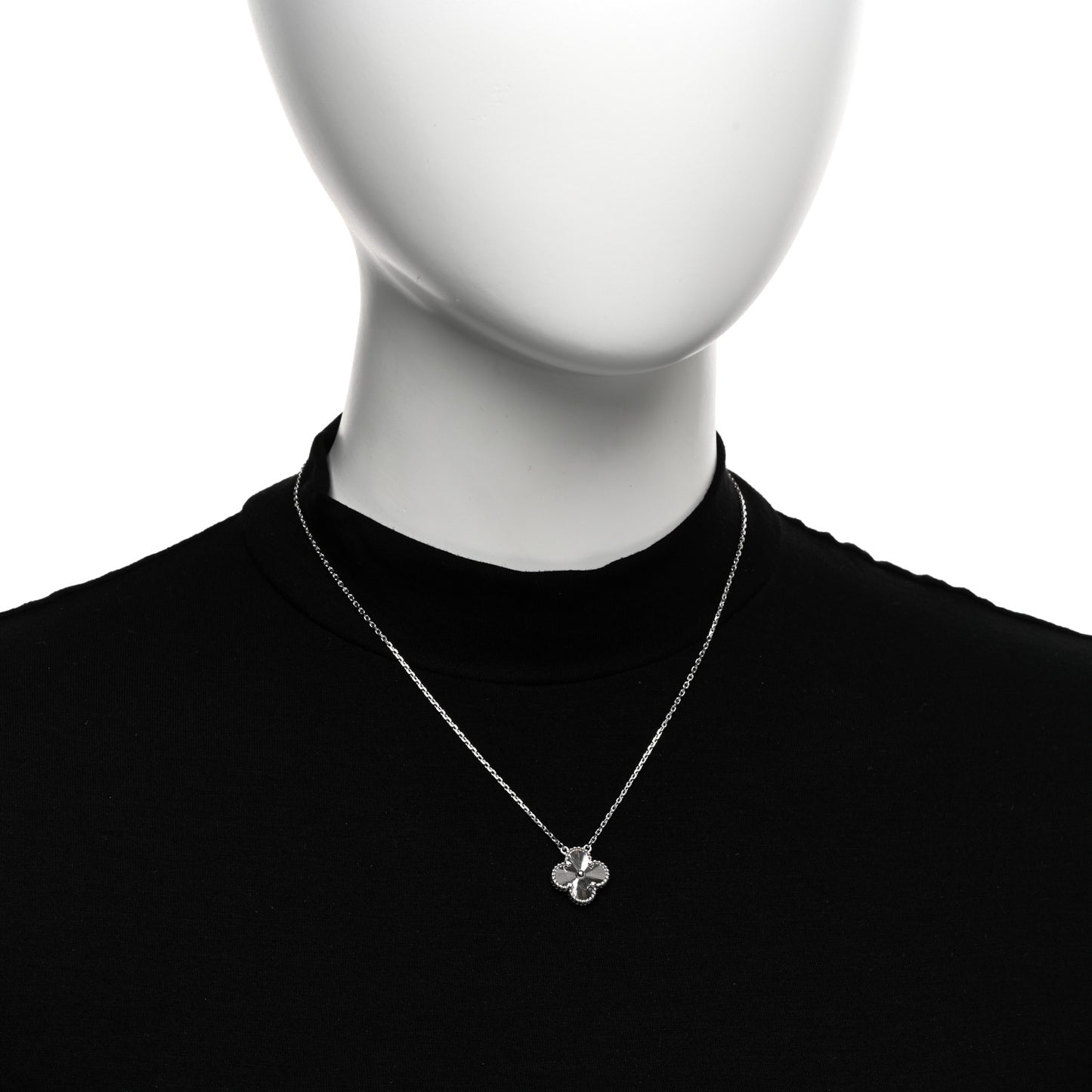 18K White Gold Guilloche Vintage Alhambra Pendant Necklace