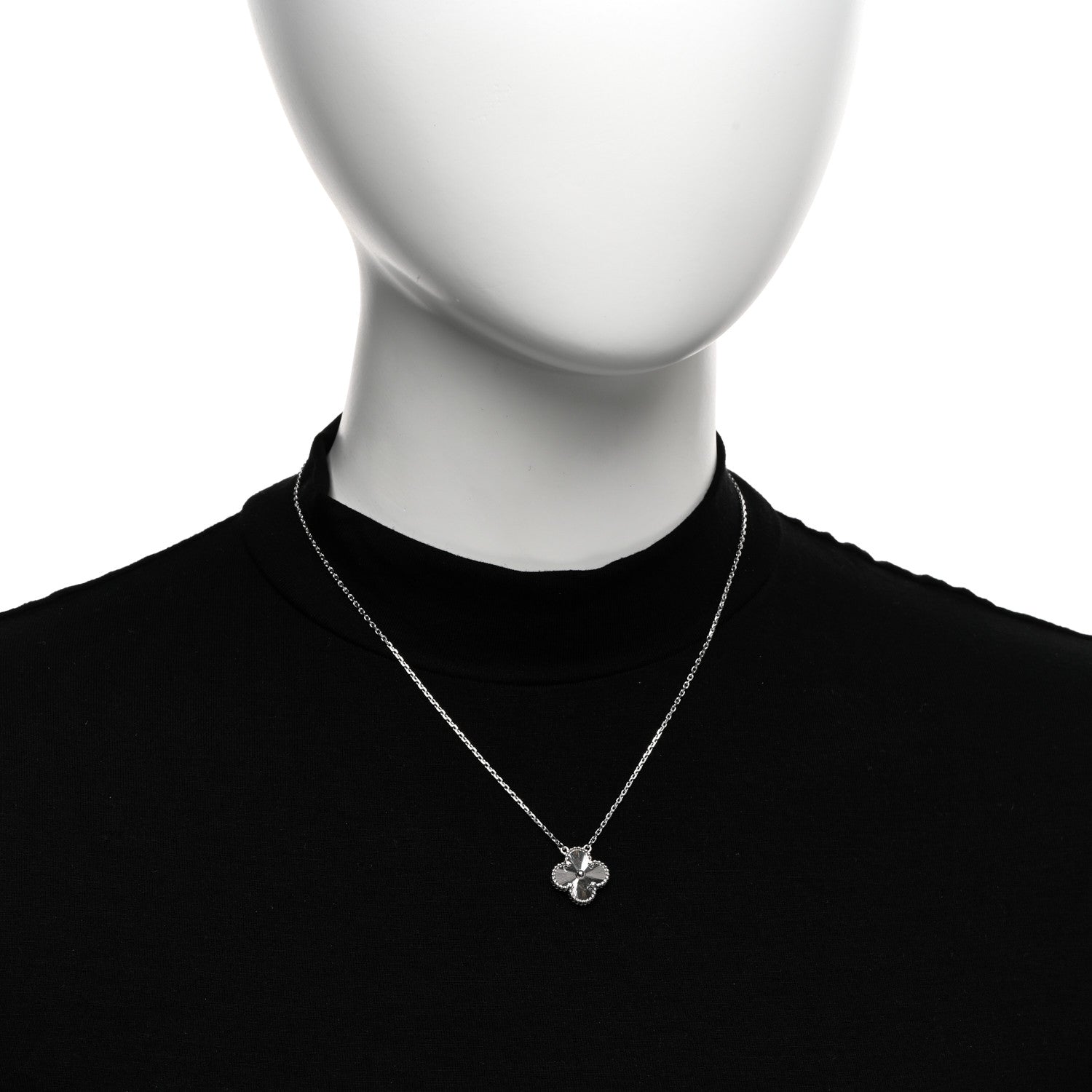 Van Cleef & Arpels 18K White Gold Guilloche Vintage Alhambra Pendant Necklace 2 of 6