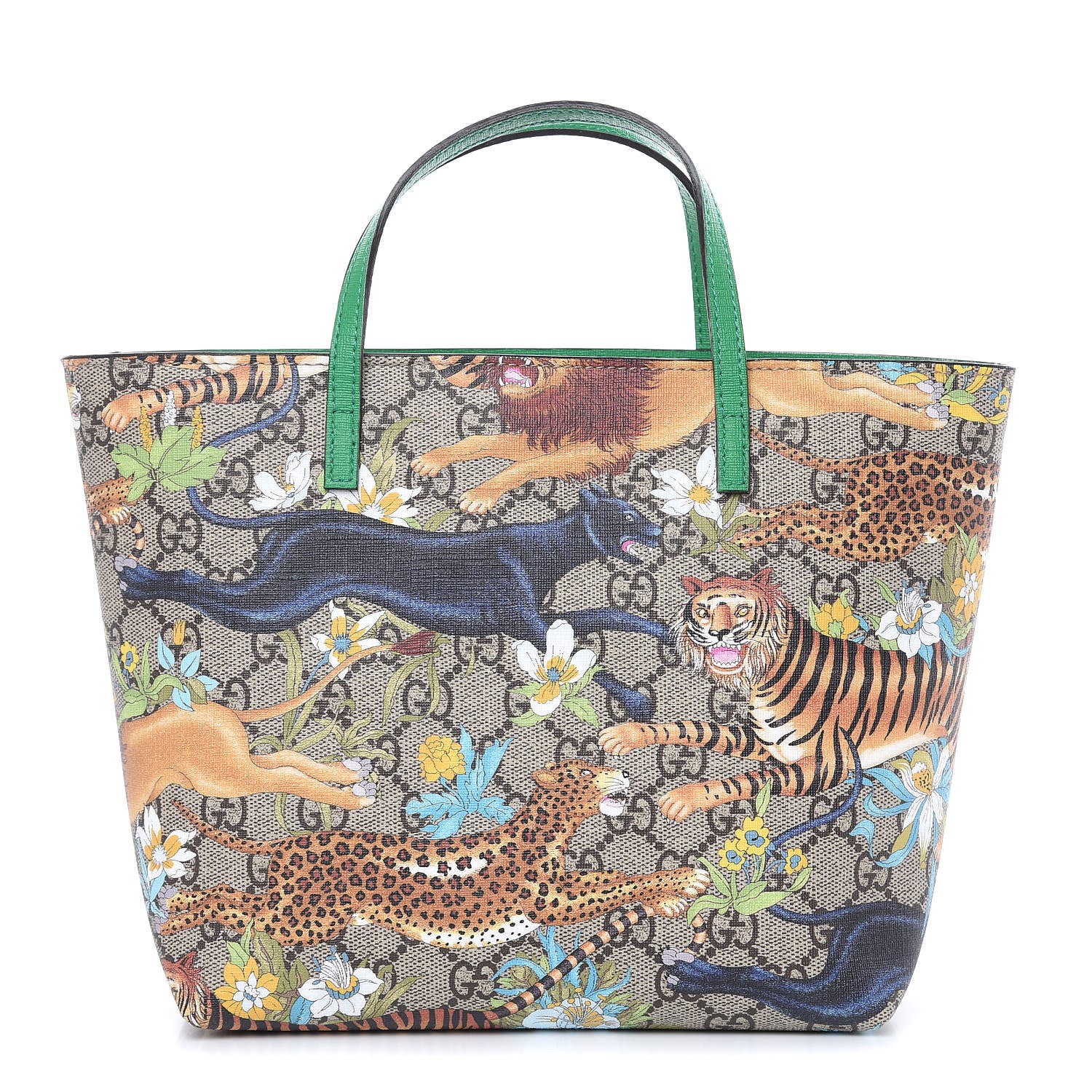 Gucci GG Supreme Monogram Kids Tiger Print Tote Green 1 of 9
