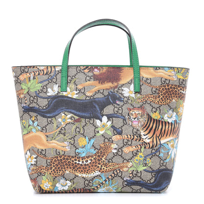 Gucci GG Supreme Monogram Kids Tiger Print Tote Green 1 of 9