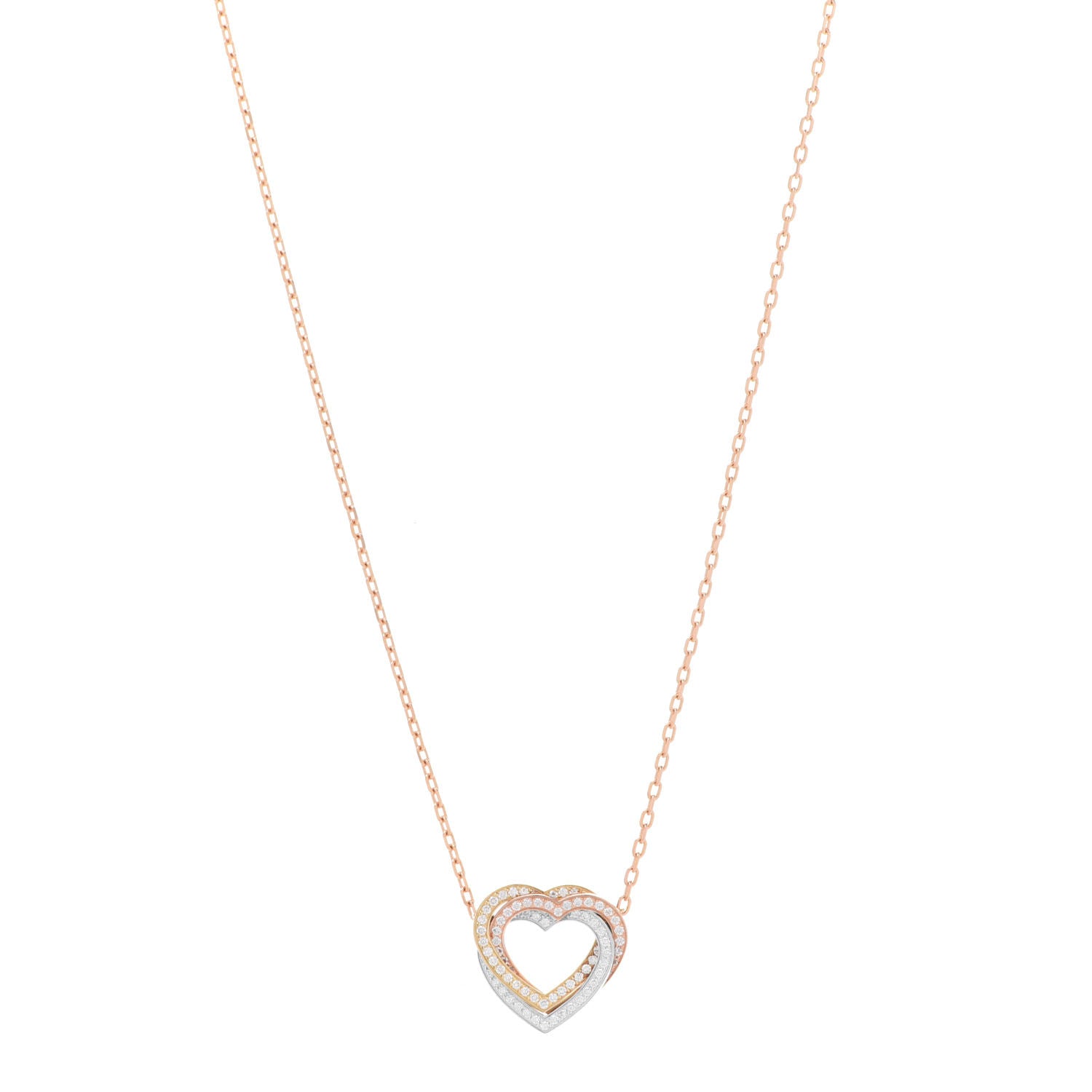 Cartier 18K Pink Yellow White Gold Diamond Trinity Heart Paved Pendant Necklace 1 of 5