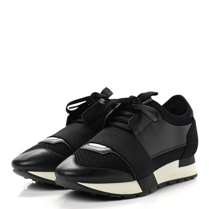Balenciaga Mesh Calfskin Neoprene Suede Womens Race Runner Sneakers 37 Black 3 of 11