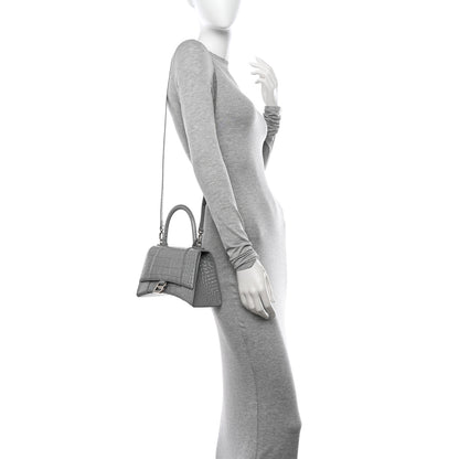 Balenciaga Shiny Calfskin Crocodile Embossed Small Hourglass Top Handle Bag Steel Grey 2 of 12