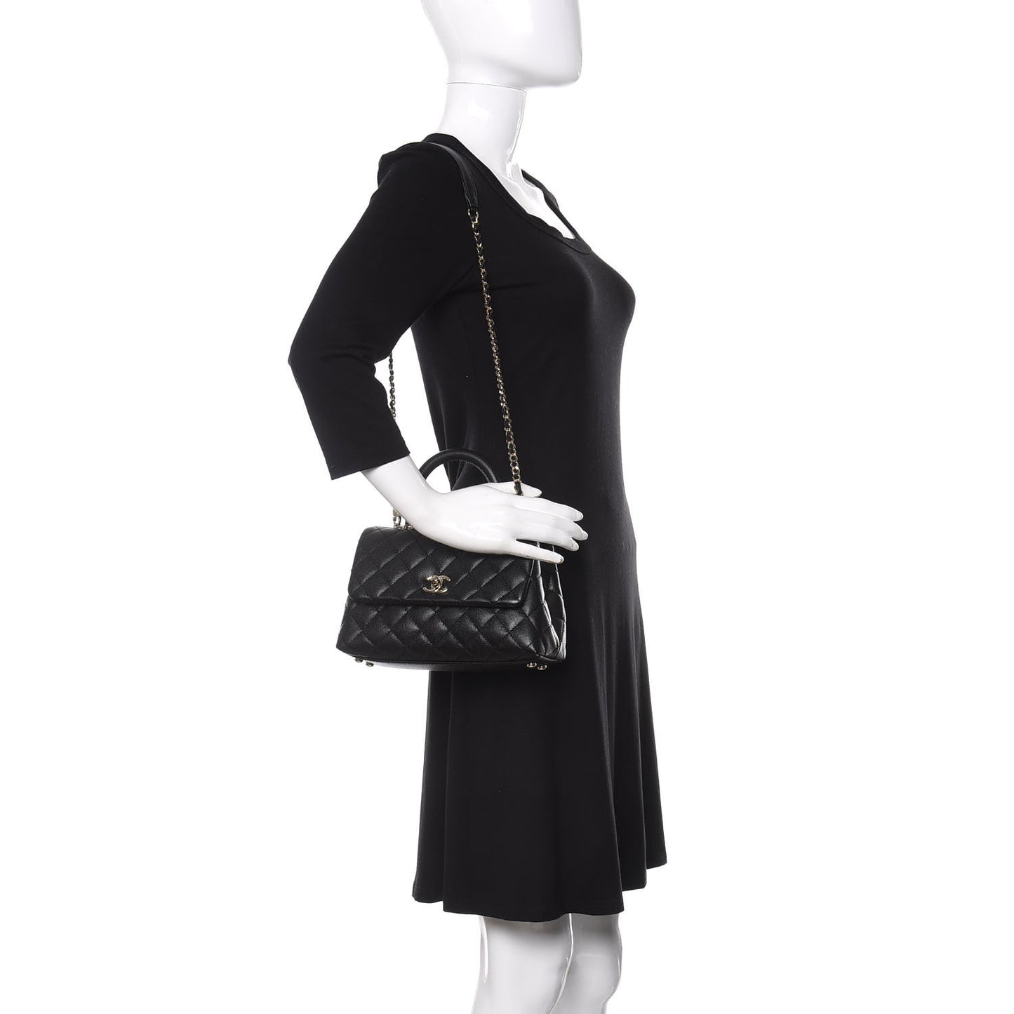 Caviar Quilted Mini Coco Handle Flap Black