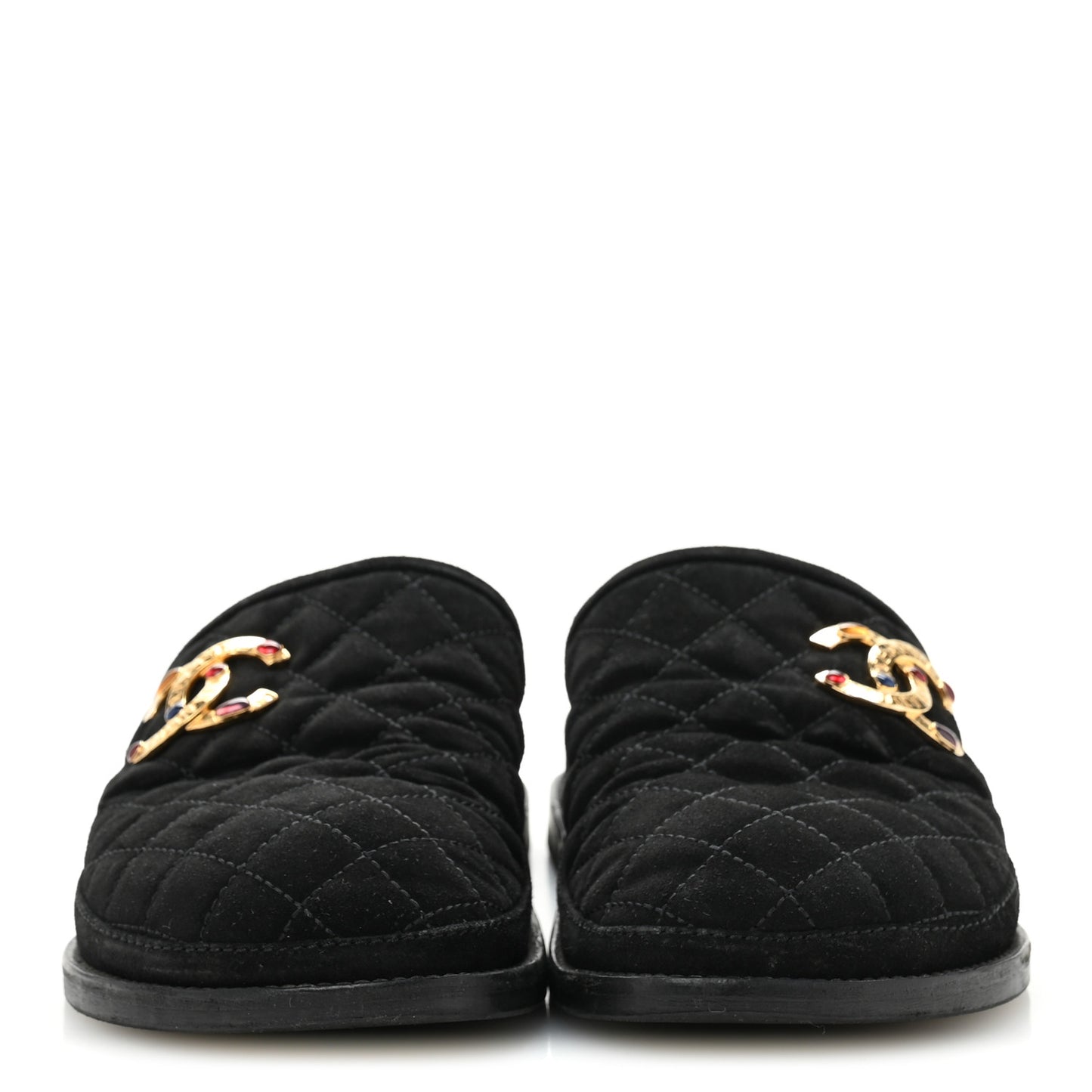 Suede Stitched Resin CC Mules 38.5 Black