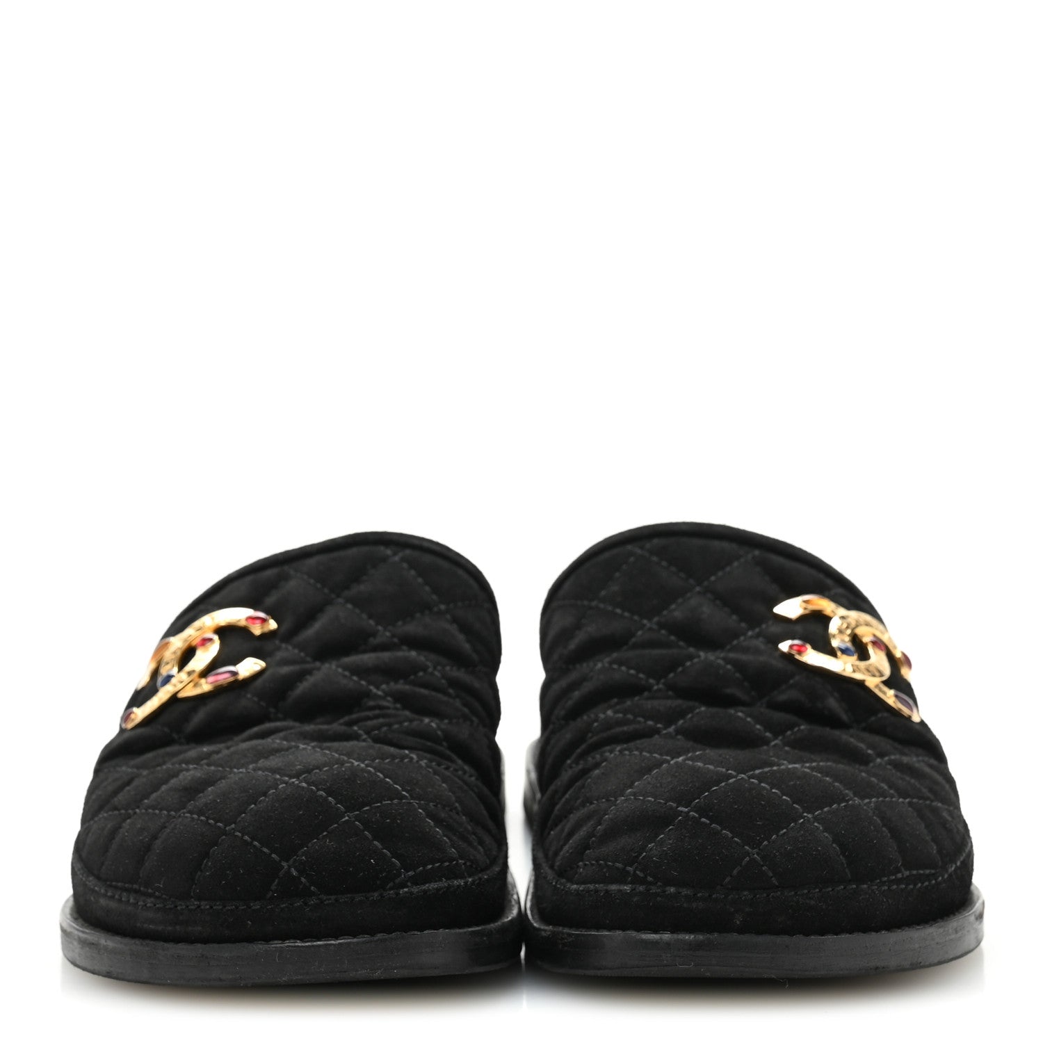 Chanel Suede Stitched Resin CC Mules 38.5 Black 3 of 10