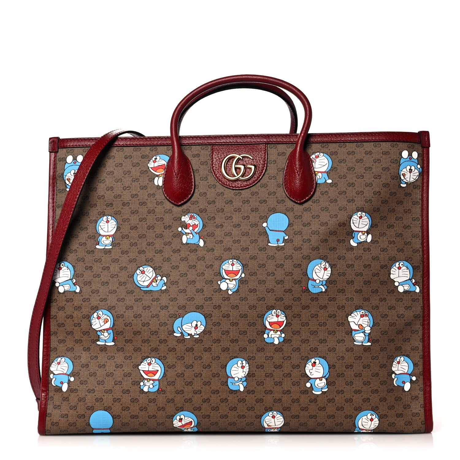 Gucci X DORAEMON Mini Vintage GG Supreme Monogram Large Tote Bag Beige Cherry Red 1 of 15