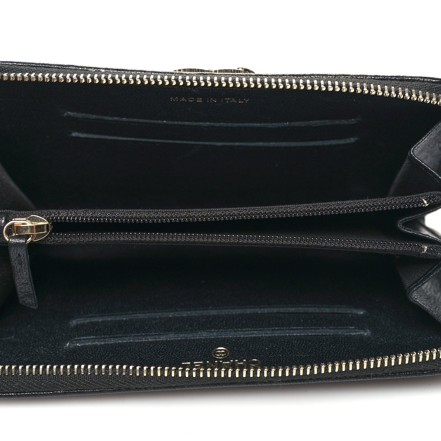 Chanel Caviar Sheepskin Chevron Quilted Medium Mademoiselle Vintage Zip Around Wallet Black 5 of 11