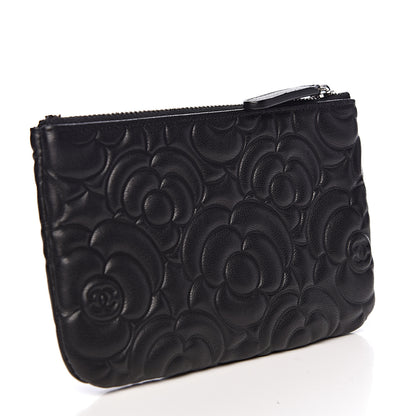 Chanel Goatskin Camellia Embossed Cosmetic Pouch Black 3 of 9