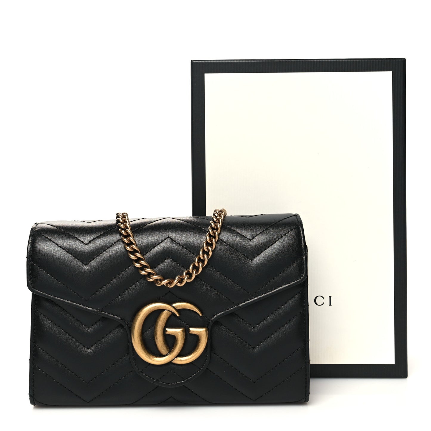 Calfskin Matelasse GG Marmont Chain Wallet Black