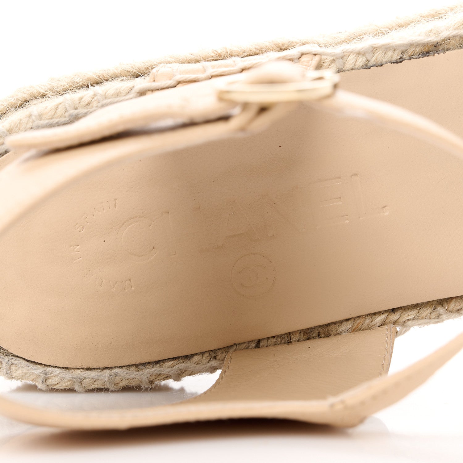 Chanel Lambskin Cap Toe CC Espadrille Sandals 38 Beige Black 7 of 8