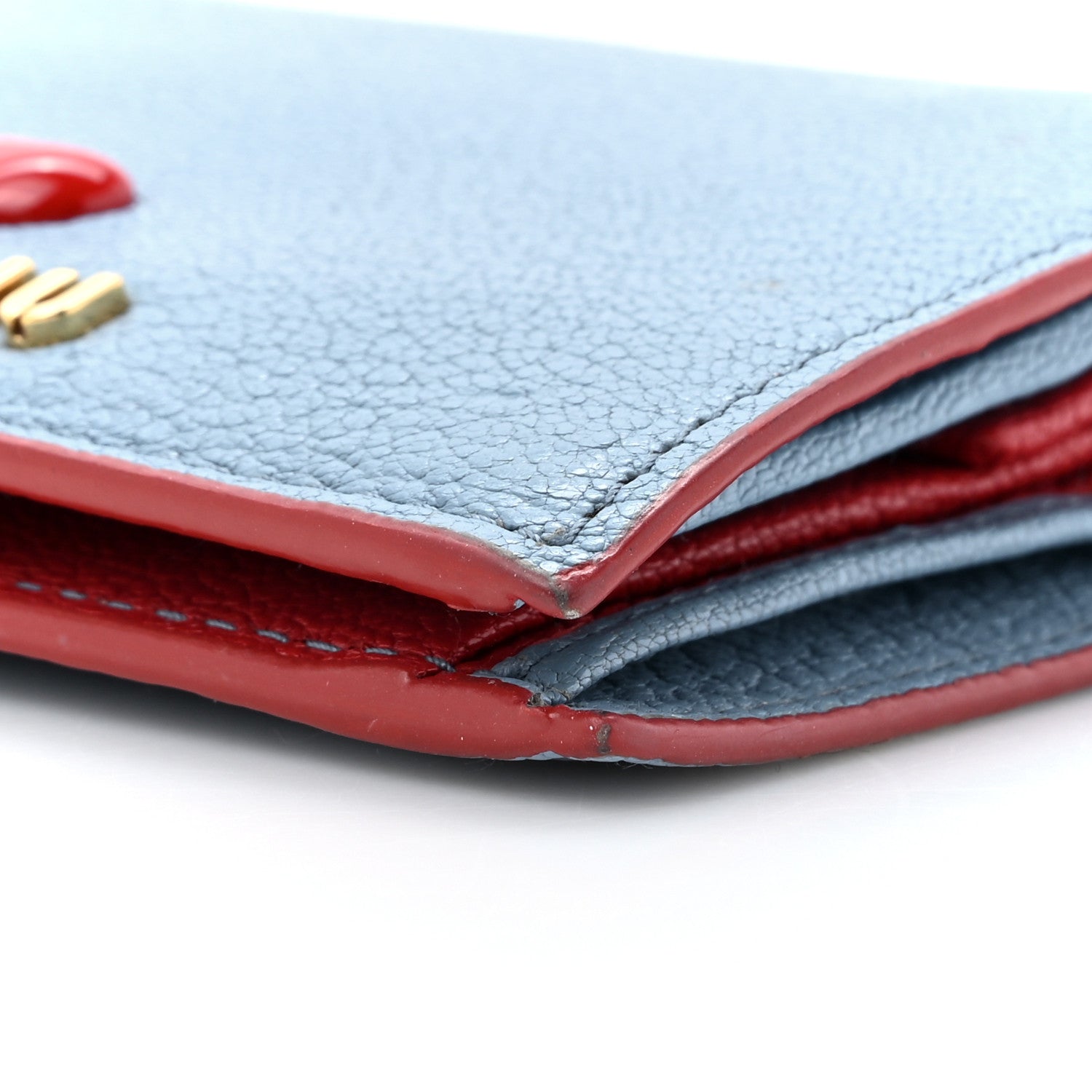 Miu Miu Goatskin Madras Love Wallet Blue Red 8 of 11