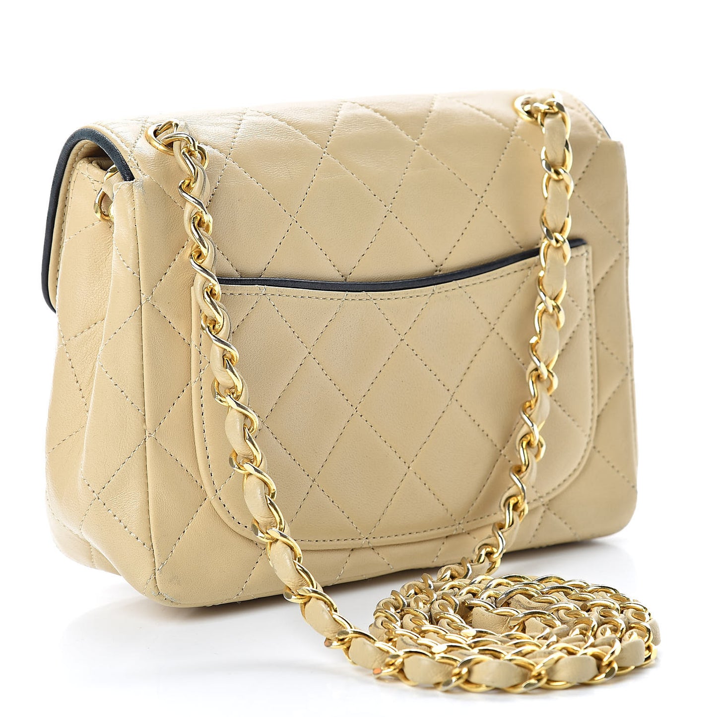 Lambskin Quilted Mini Square Flap Beige