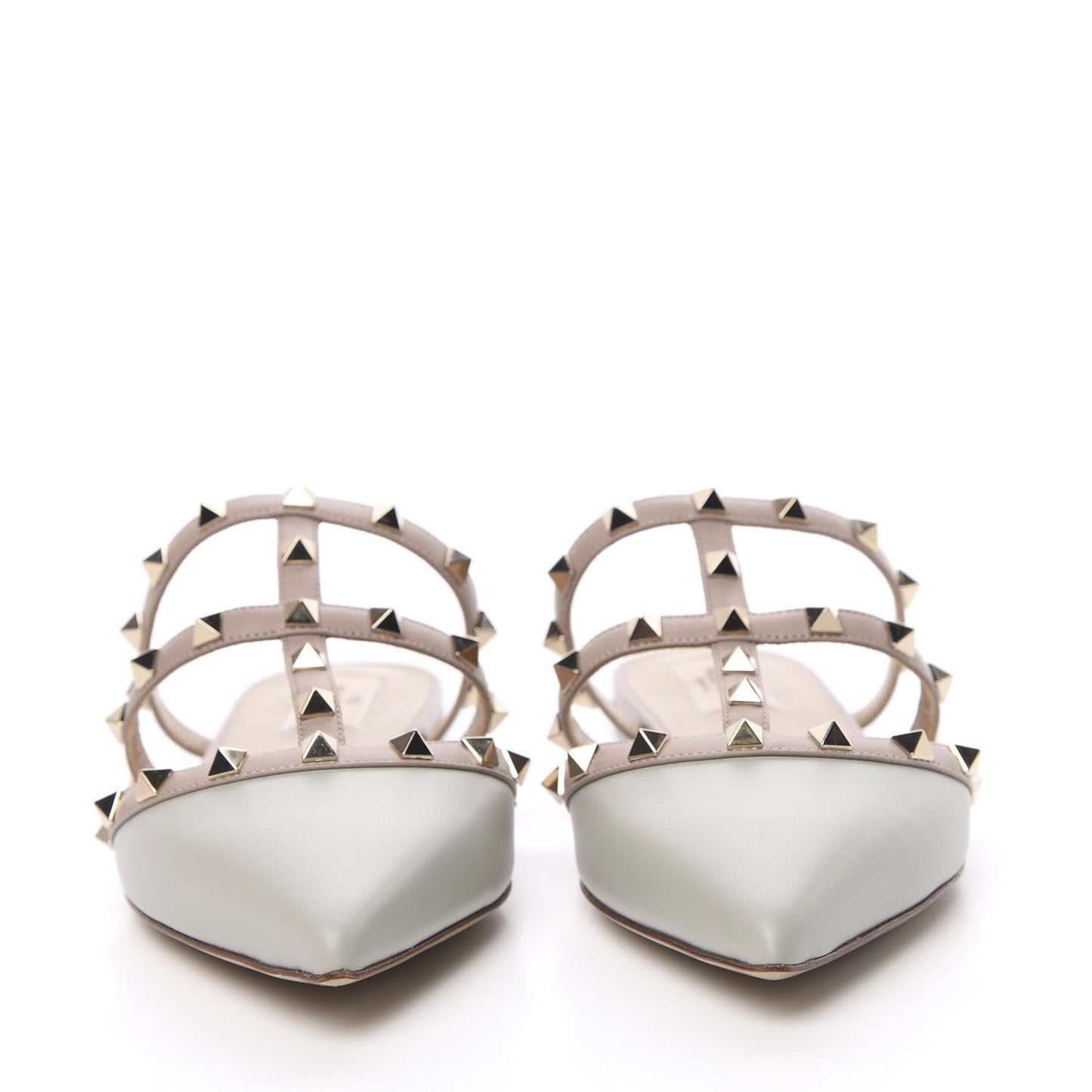 Nappa Rockstud Flat Cage Mules 40 Opal Grey Poudre