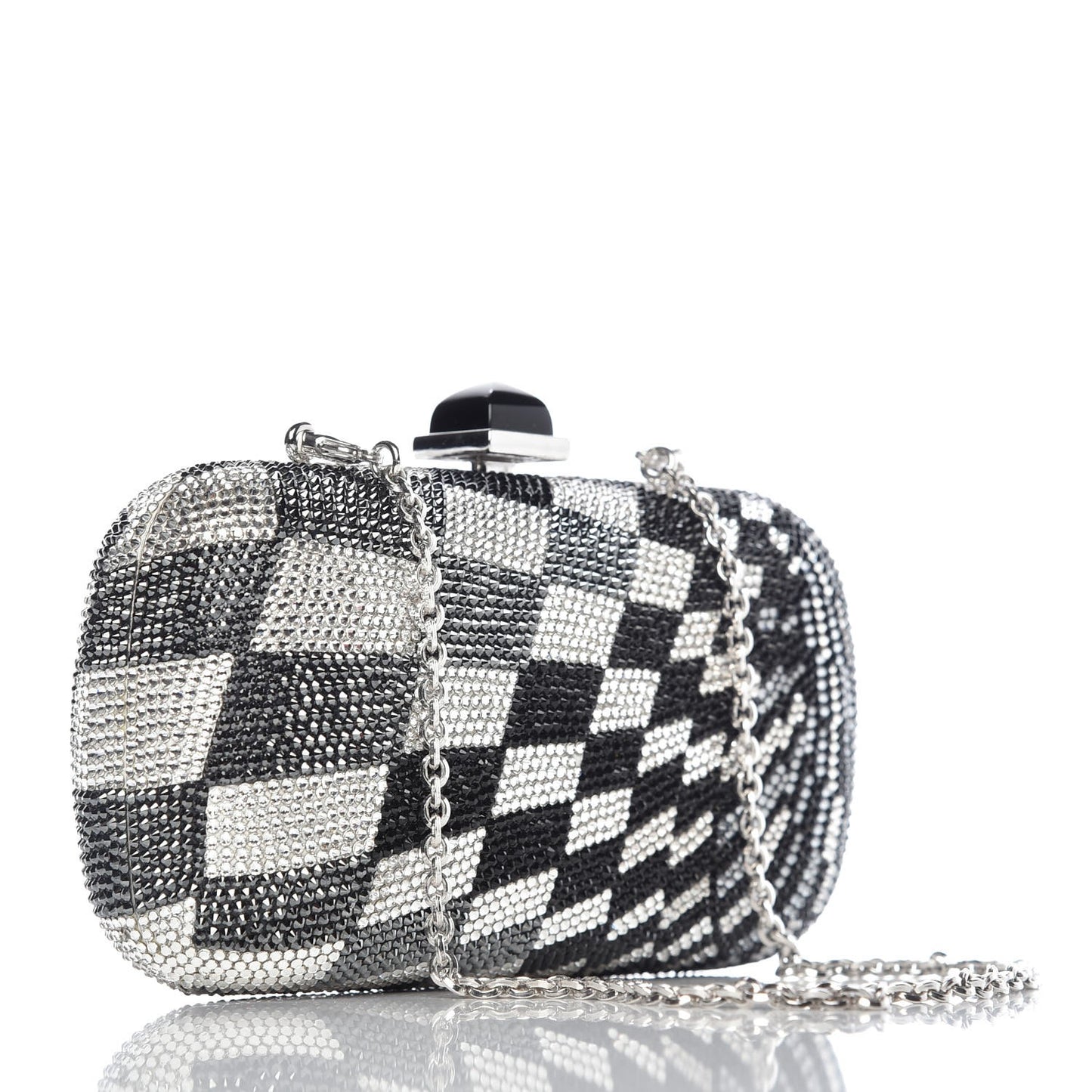 Swarovski Crystal Checkered Miniaudiere Clutch Black White