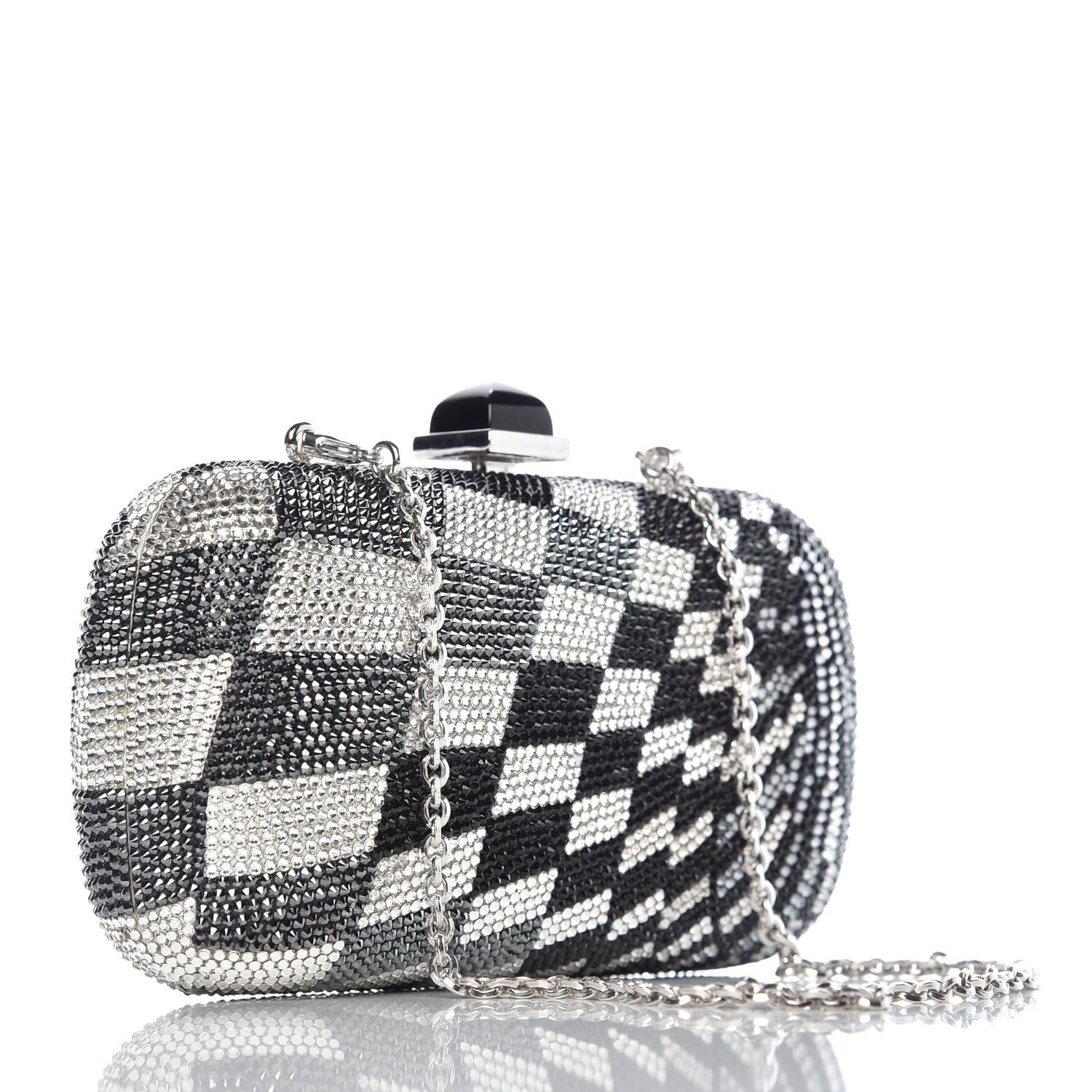 Judith Leiber Swarovski Crystal Checkered Miniaudiere Clutch Black White 3 of 8