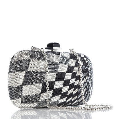 Judith Leiber Swarovski Crystal Checkered Miniaudiere Clutch Black White 3 of 8
