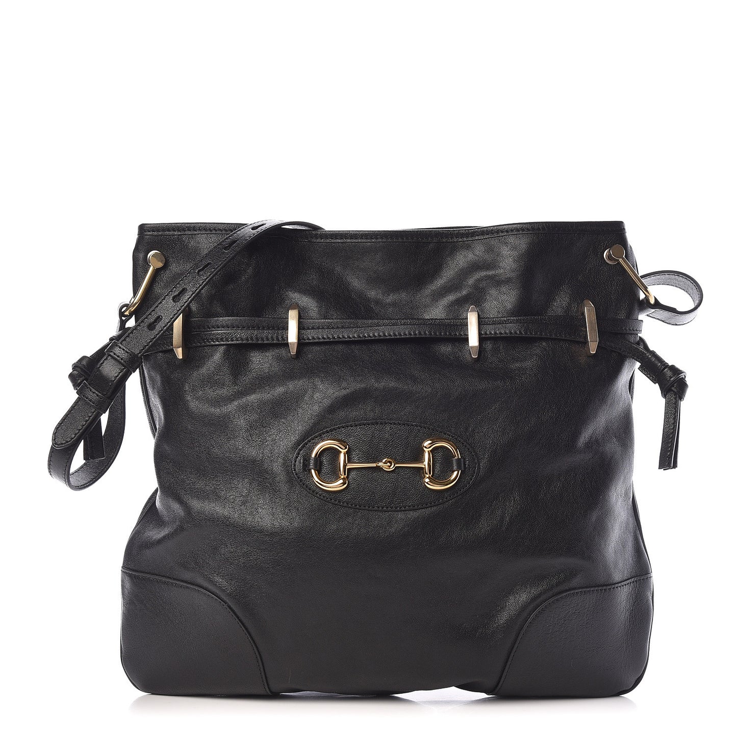 Sakai Calfskin Horsebit 1955 Cinch Top Messenger Bag Black